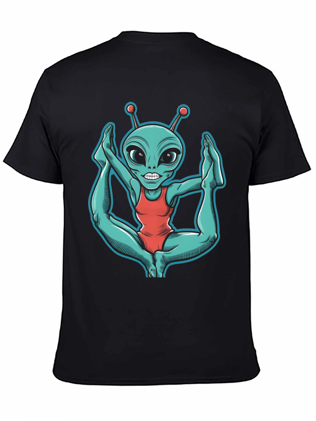 Black Alien Yoga T-Shirt - Funny Extraterrestrial Tee view 4