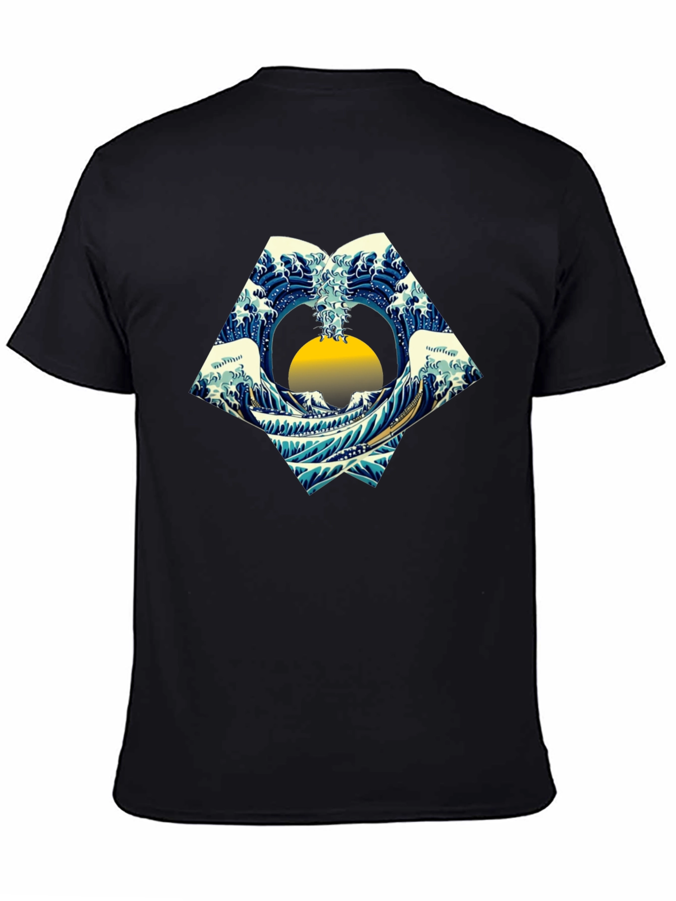 Black Great Wave Graphic Tee - Black Cotton Shirt view 4