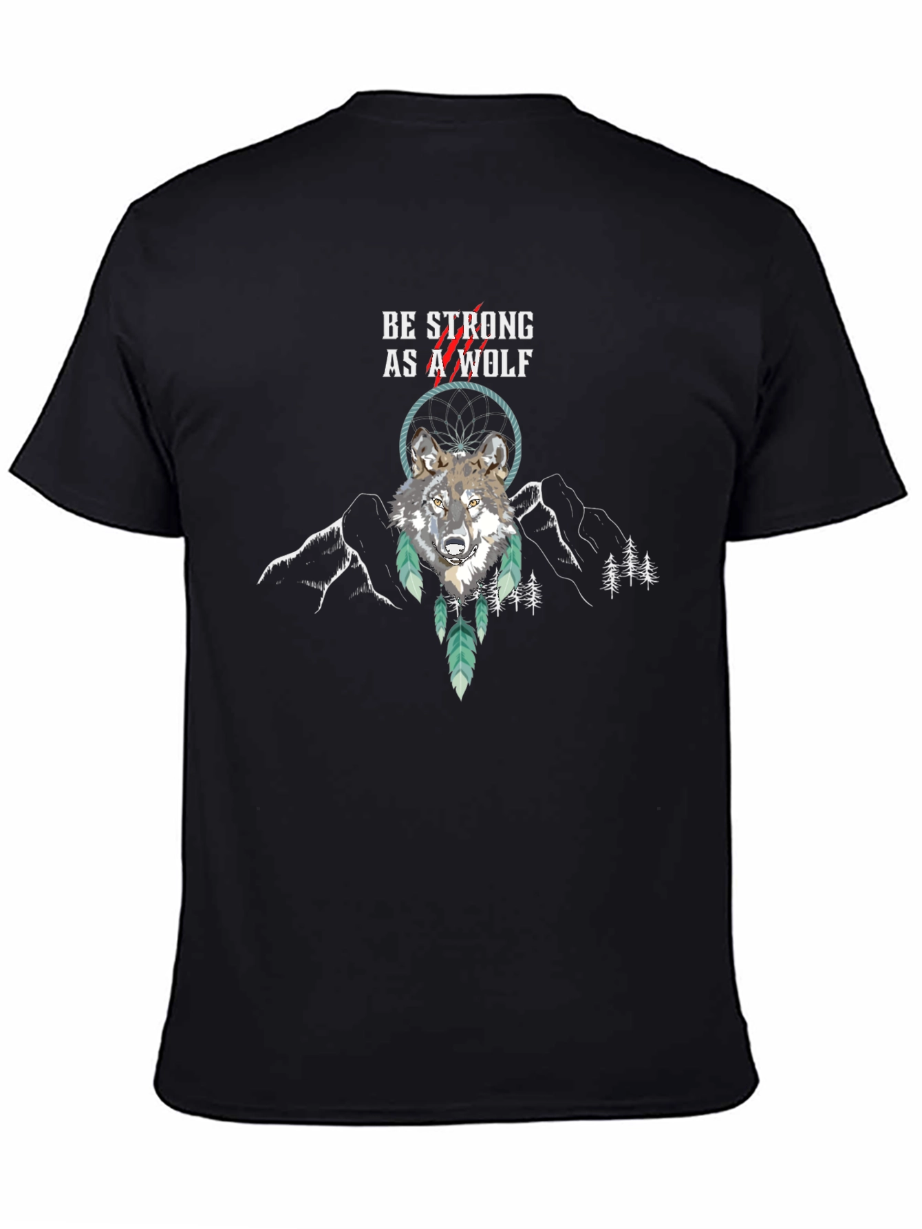 Black Be Strong Wolf Graphic Tee view 4