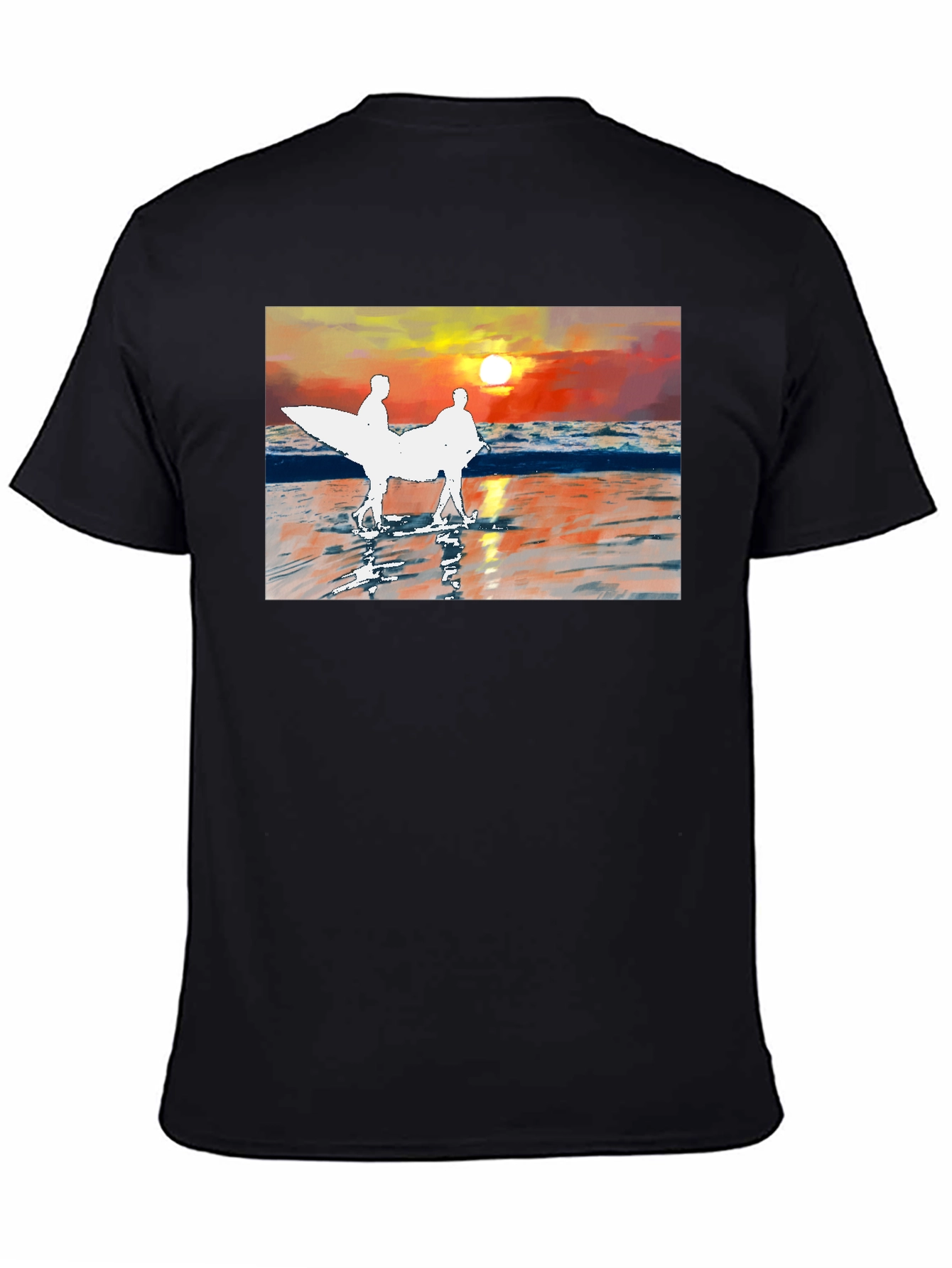 Black Sunset Surfer Graphic Tee - Black Cotton T-Shirt view 4