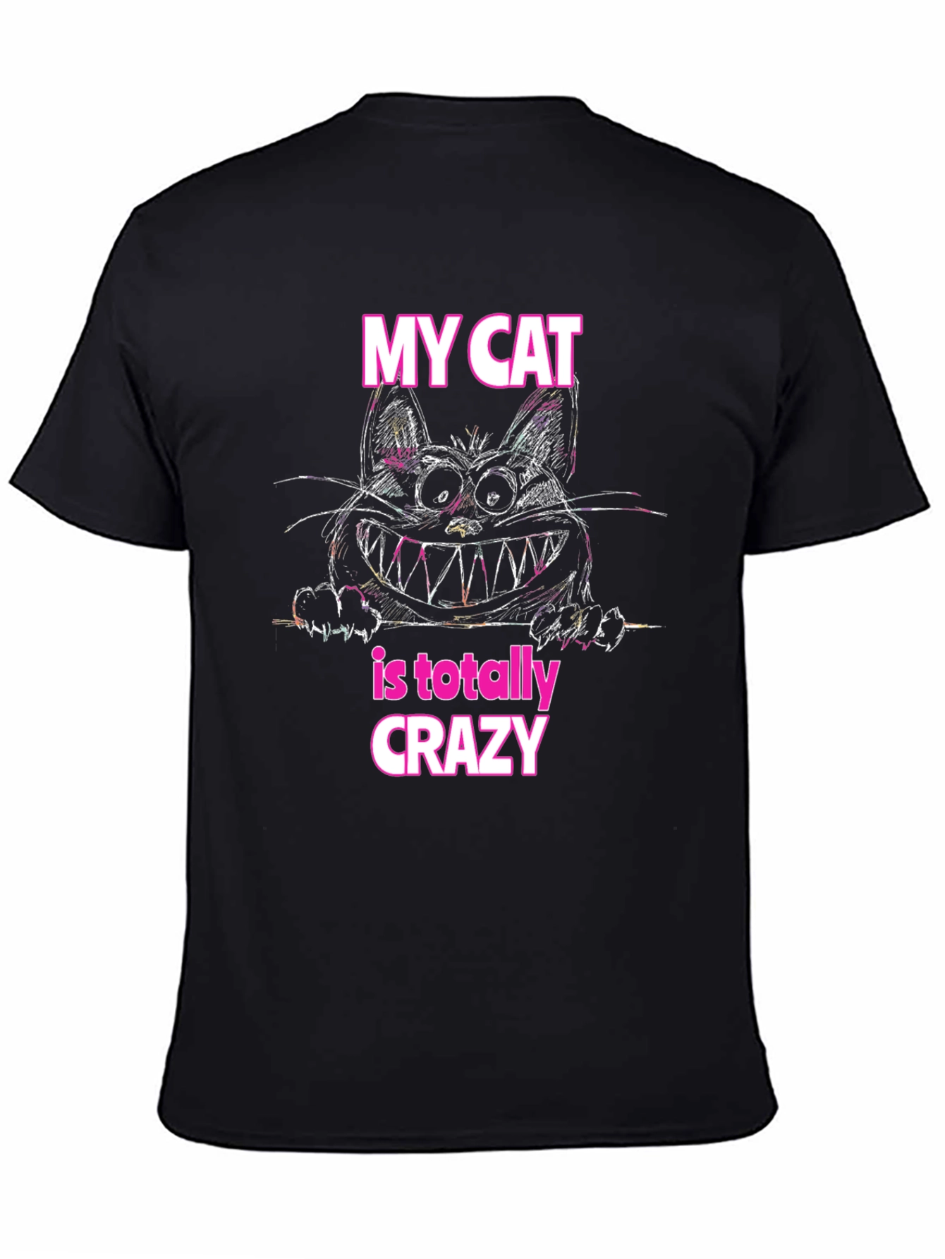 Black Crazy Cat Graphic T-Shirt - Soft Cotton Tee view 4
