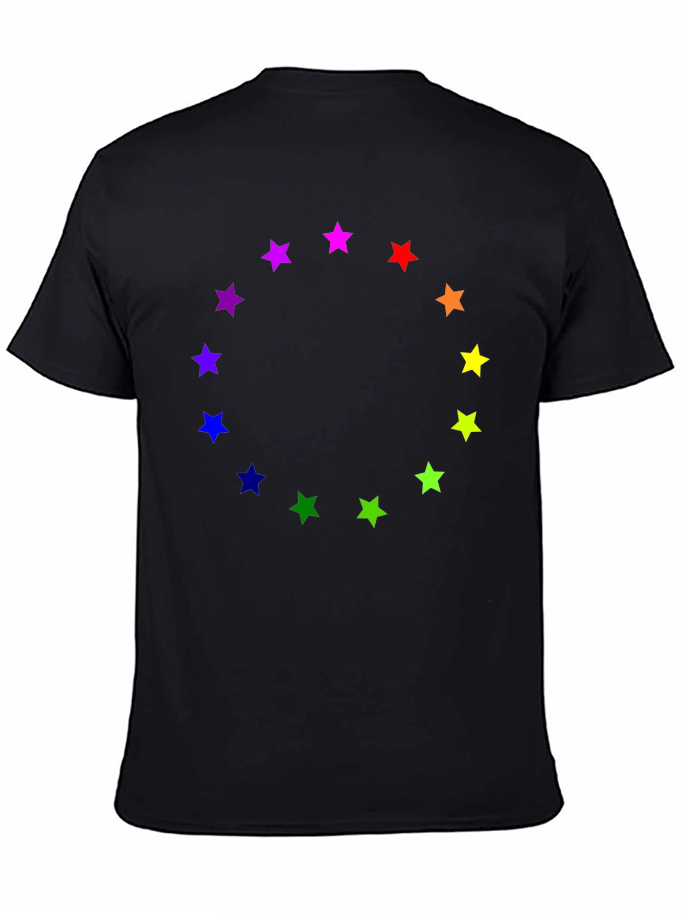 Black Rainbow Star Circle Black T-Shirt view 4