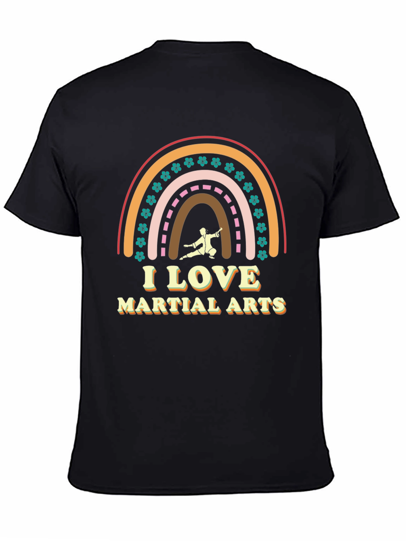 Black I Love Martial Arts Rainbow Graphic T-Shirt view 4