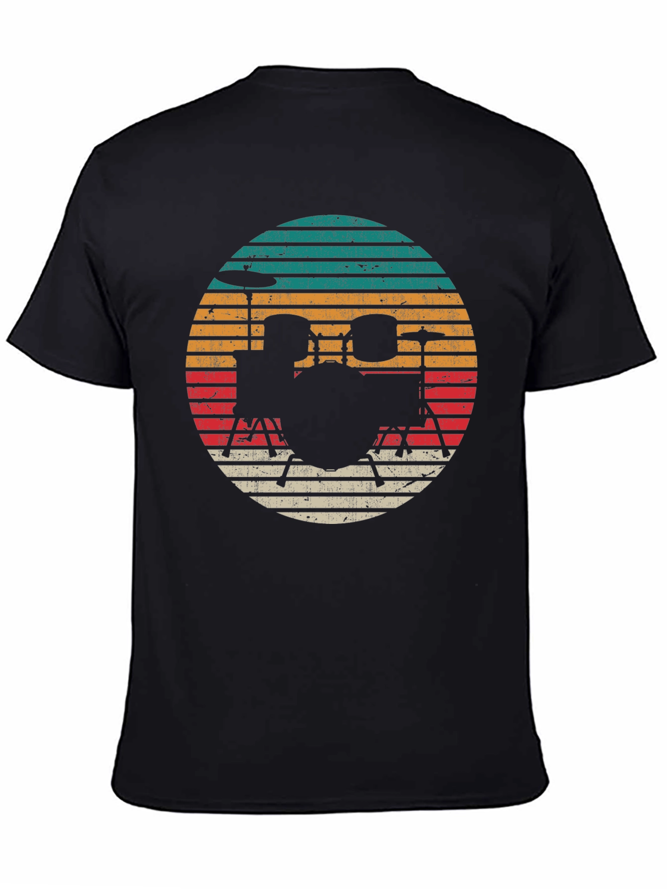 Black Retro Drum Set Graphic Tee - Black view 4