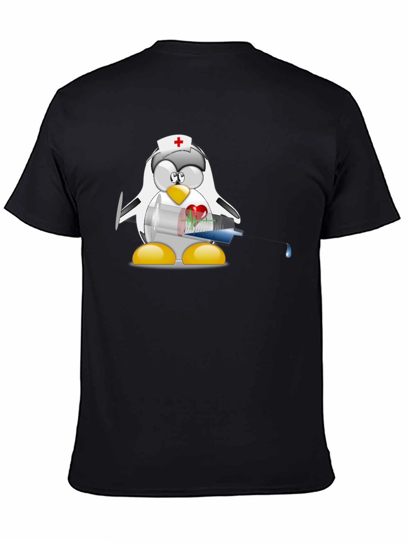 Black Nurse Penguin T-Shirt - Black Cotton Tee view 4