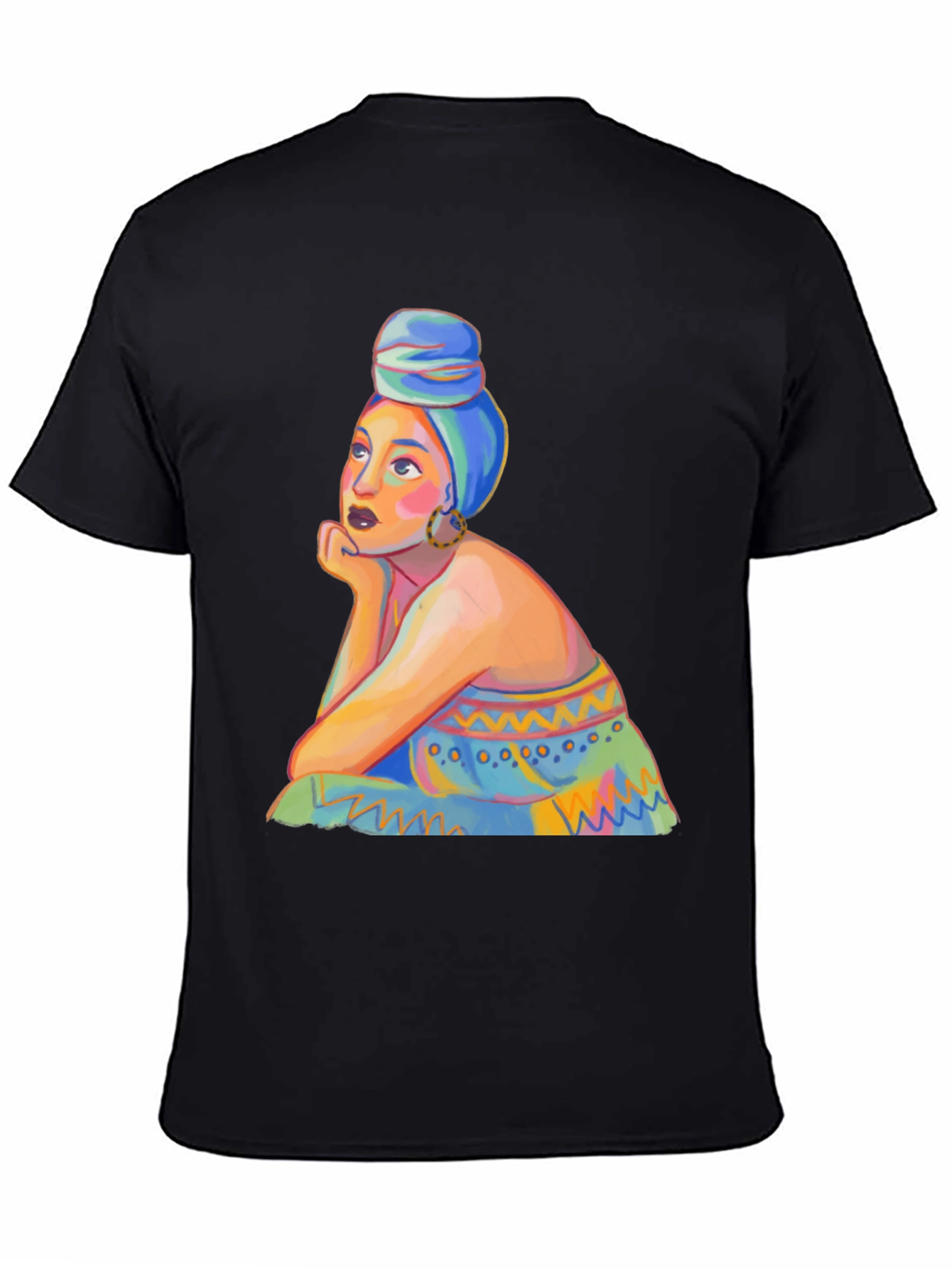 Black Vibrant Woman Portrait Graphic Tee - Stylish Black T-Shirt view 4