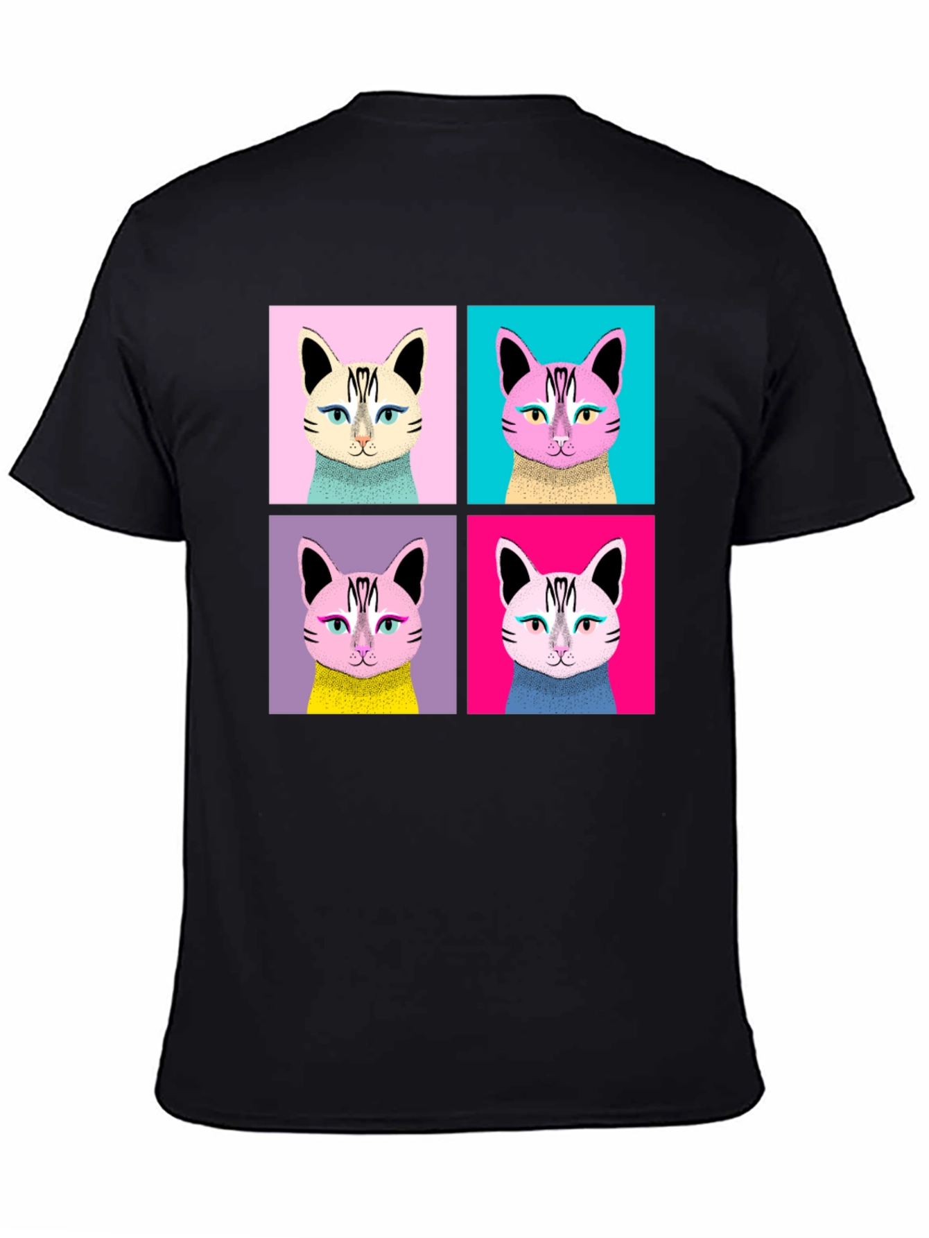 Black Pop Art Cat Graphic Black T-Shirt view 4