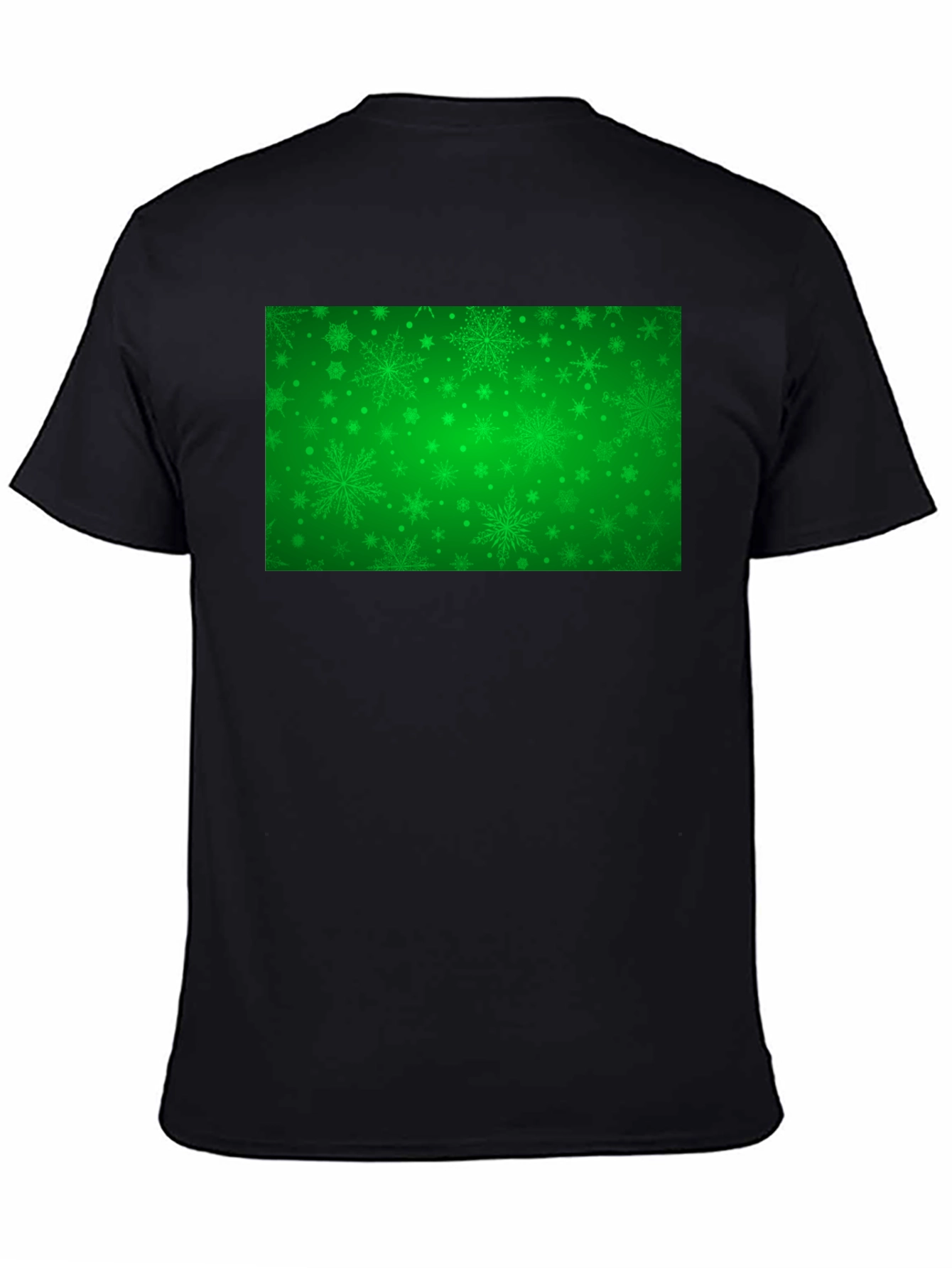 Black Green Snowflakes Pattern Black T-Shirt view 4
