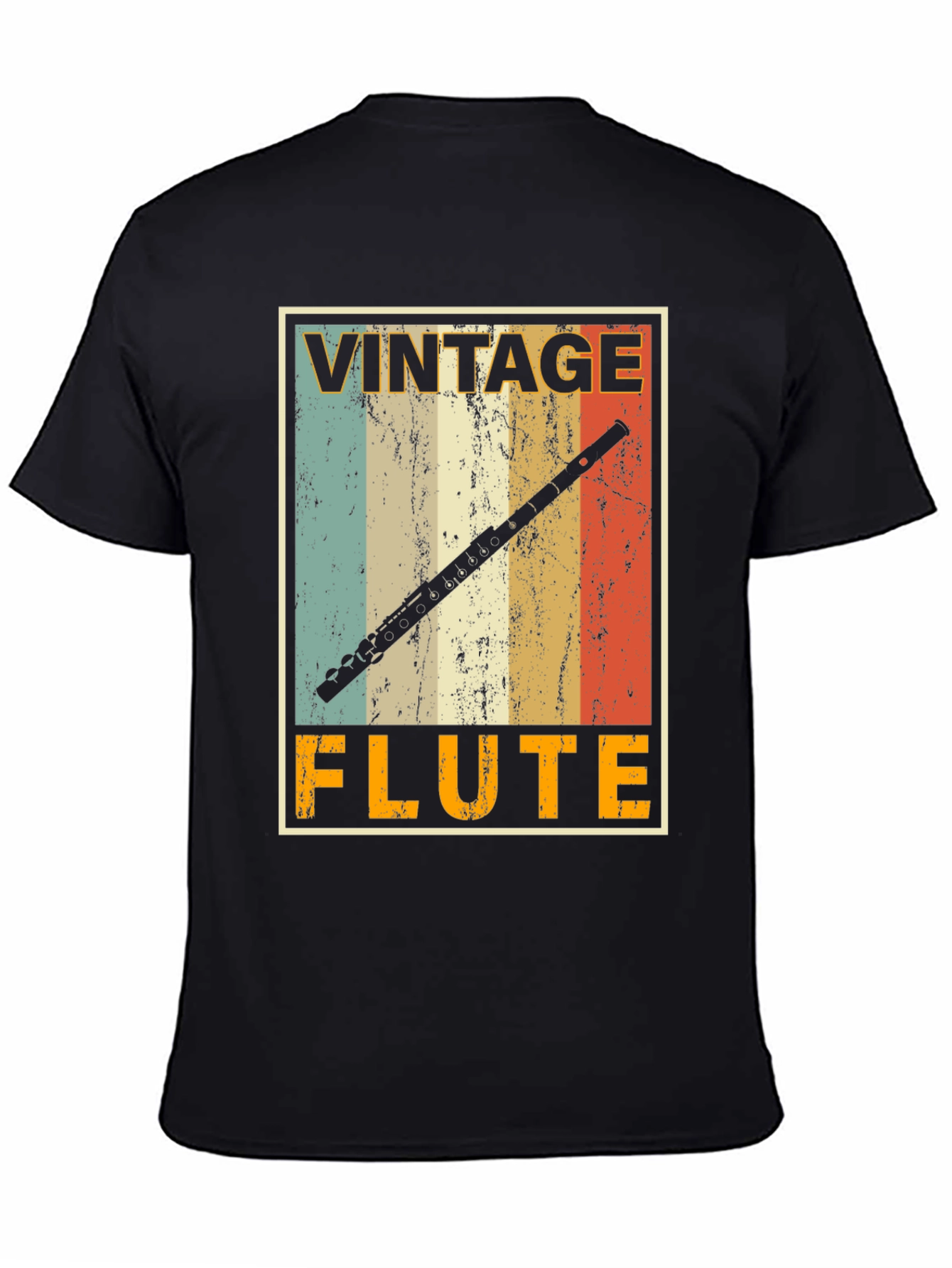 Black Vintage Flute T-Shirt - Musician's Retro Style Tee view 4