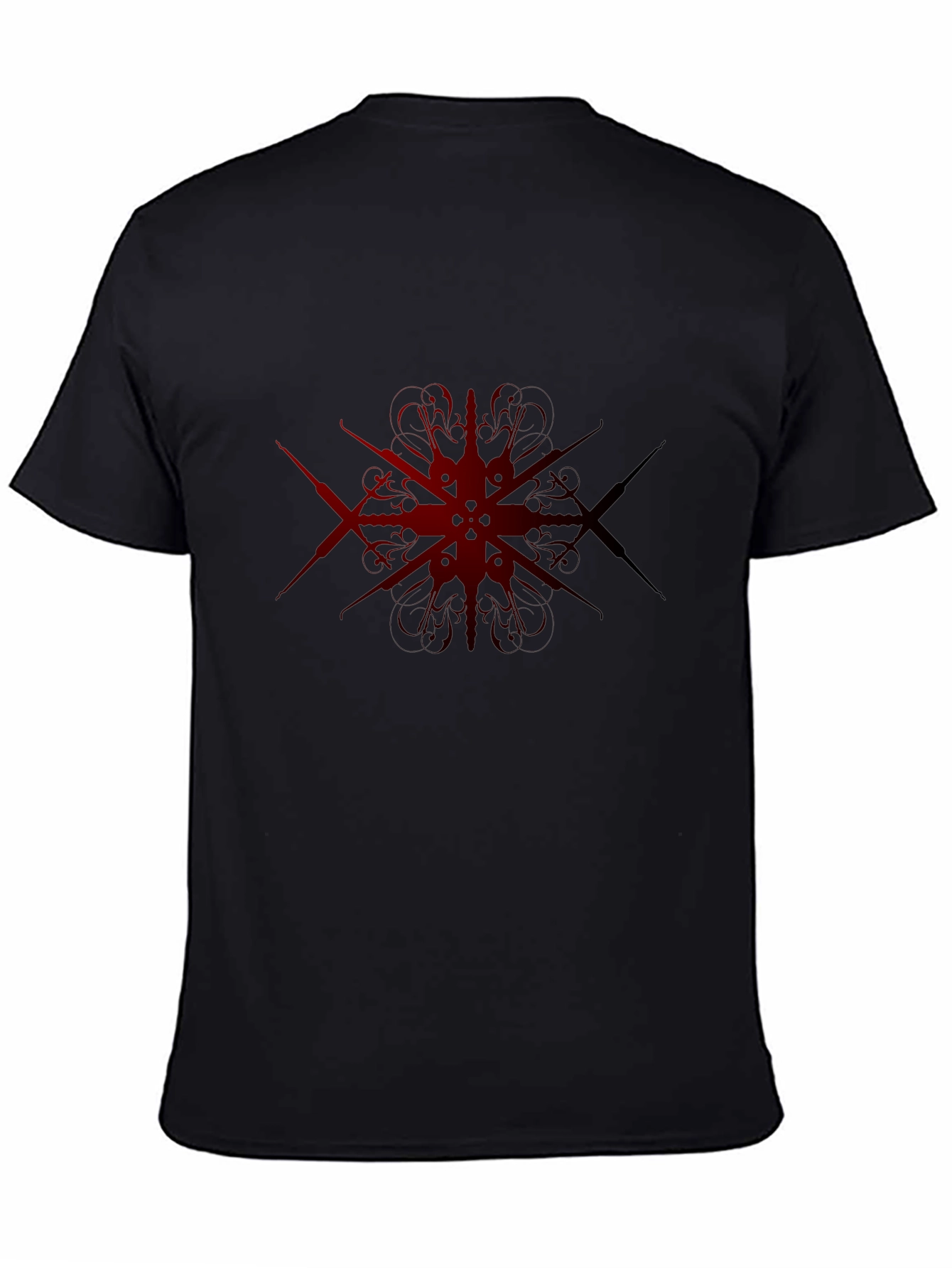 Black Dark Red Geometric Design Black T-Shirt view 4