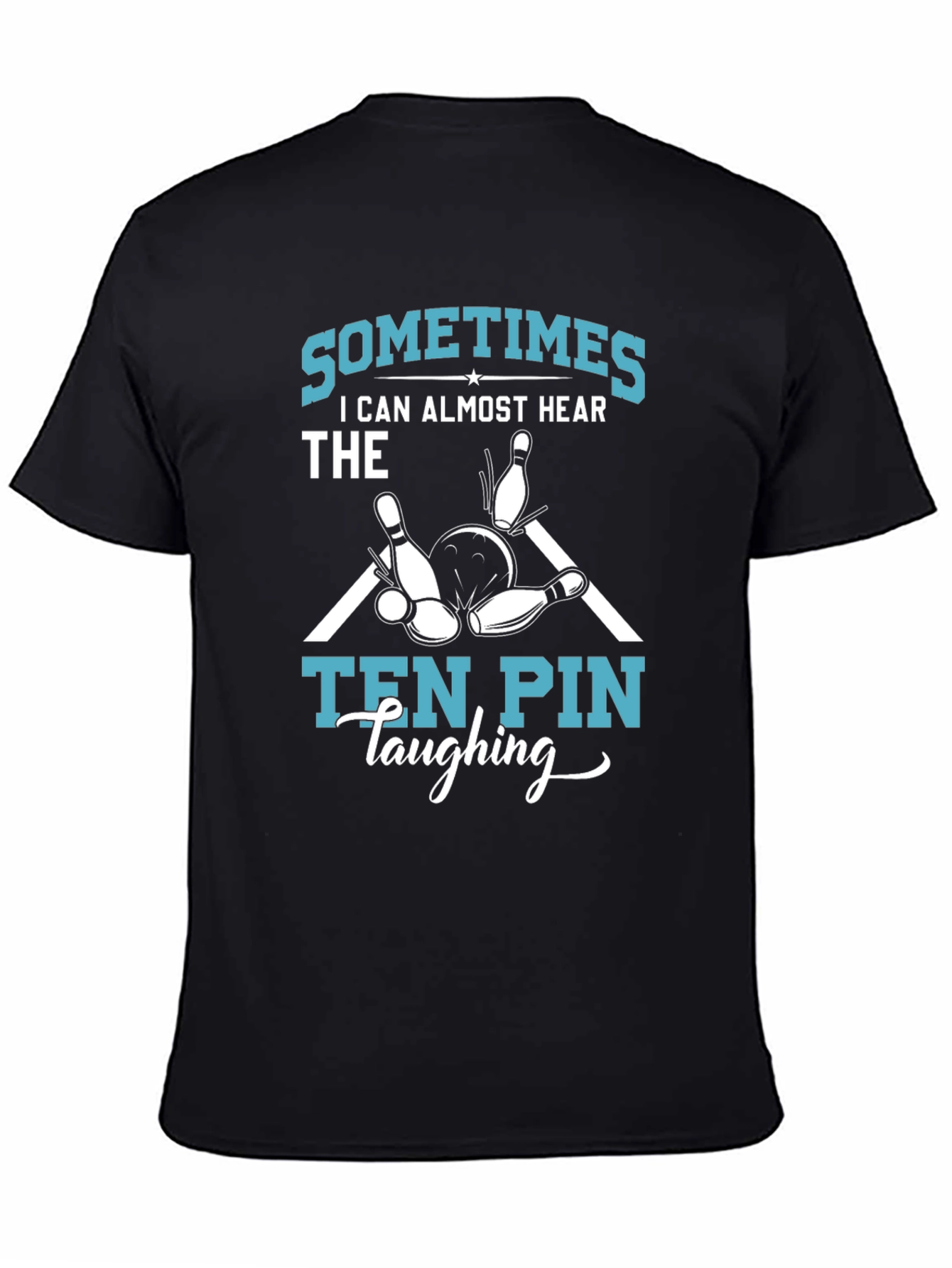 Black Funny Bowling T-Shirt - Ten Pin Laughing view 4