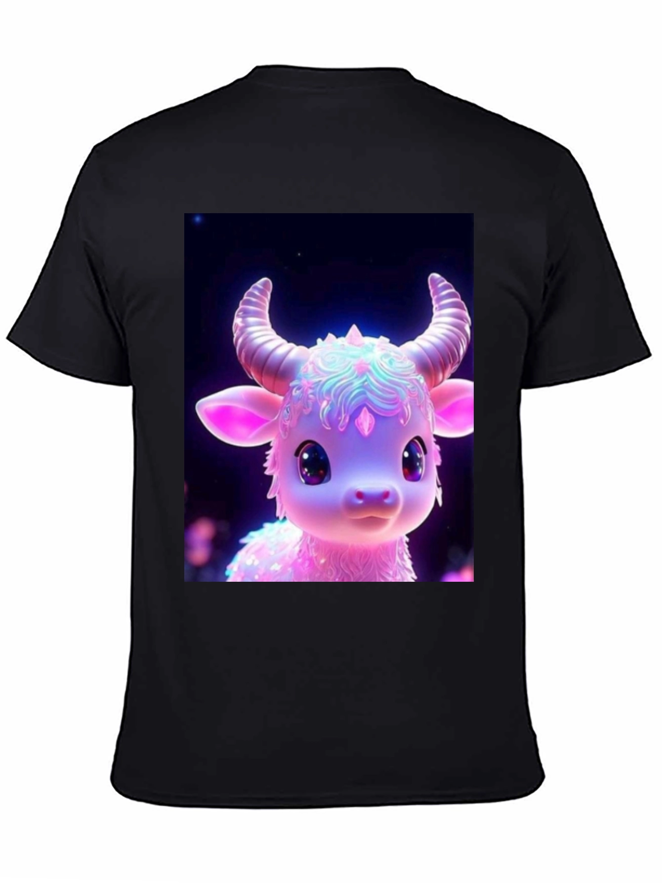 Black Cute Cartoon Cow Graphic Tee - Black view 4