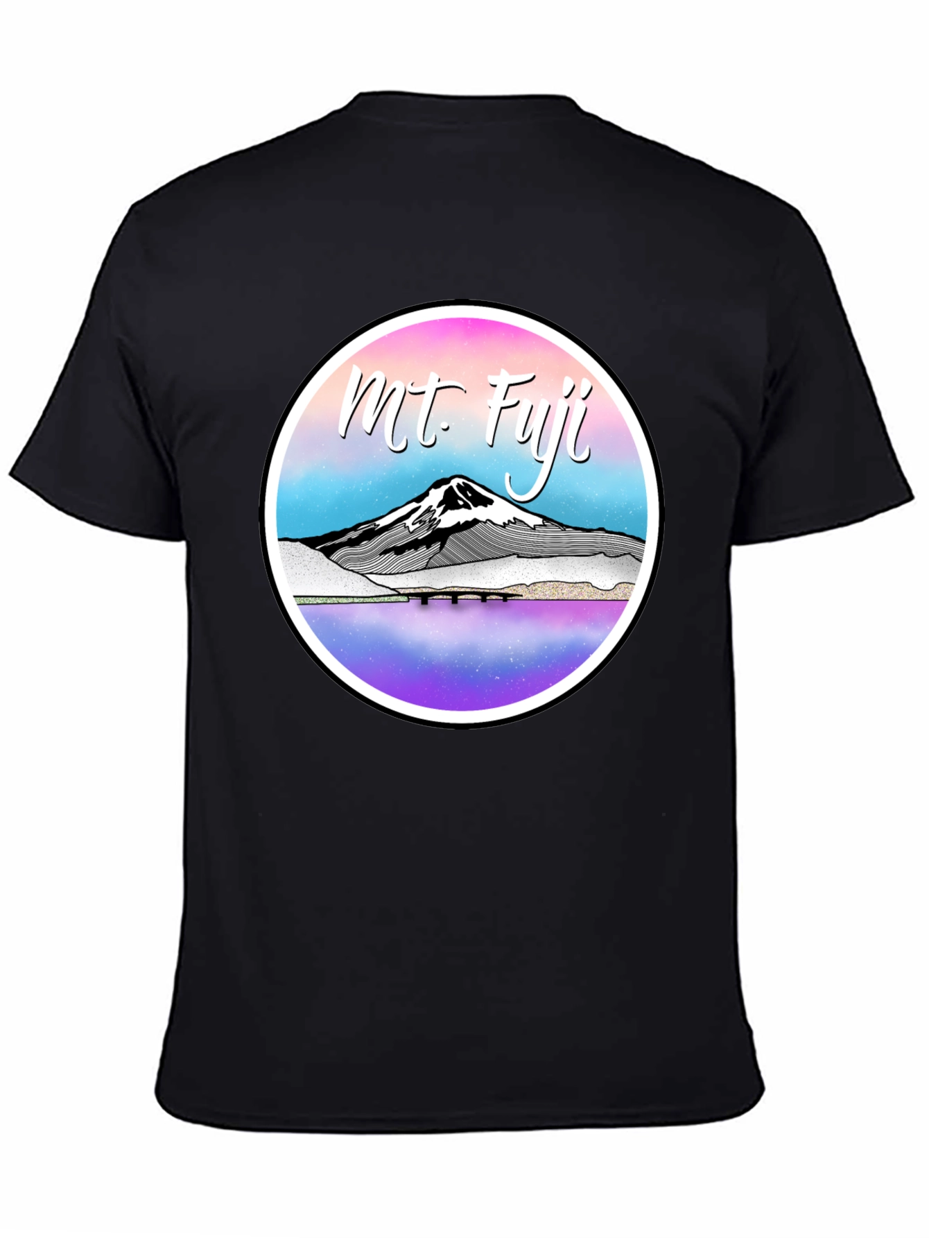 Black Mt. Fuji Graphic Tee - Black Cotton Blend T-Shirt view 4