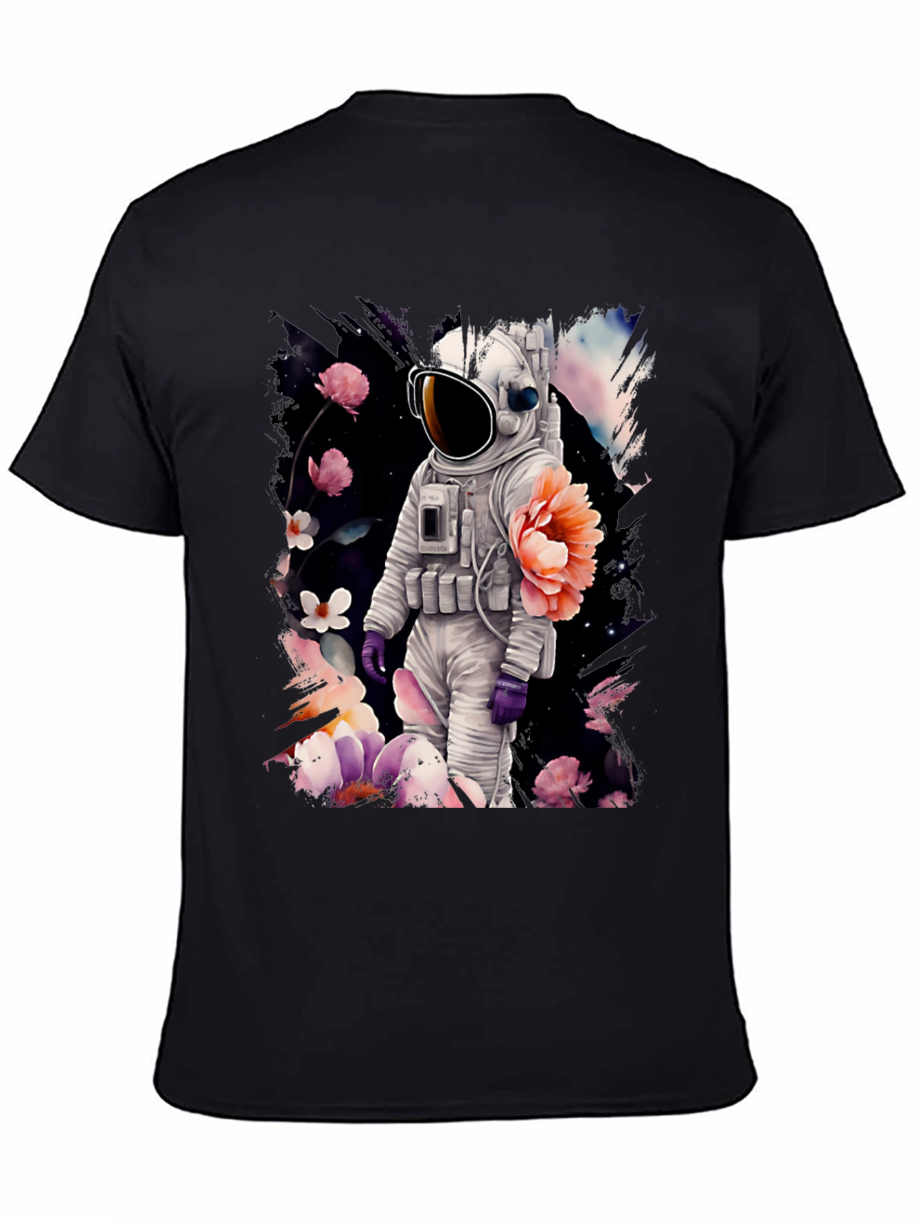 Black Astronaut Floral T-Shirt - Space & Nature Fusion view 4