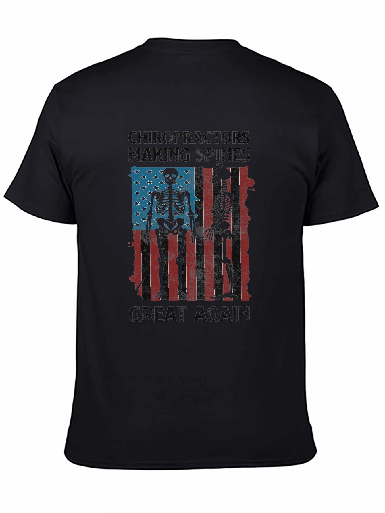 Black Chiropractor Skeleton American Flag T-Shirt view 4