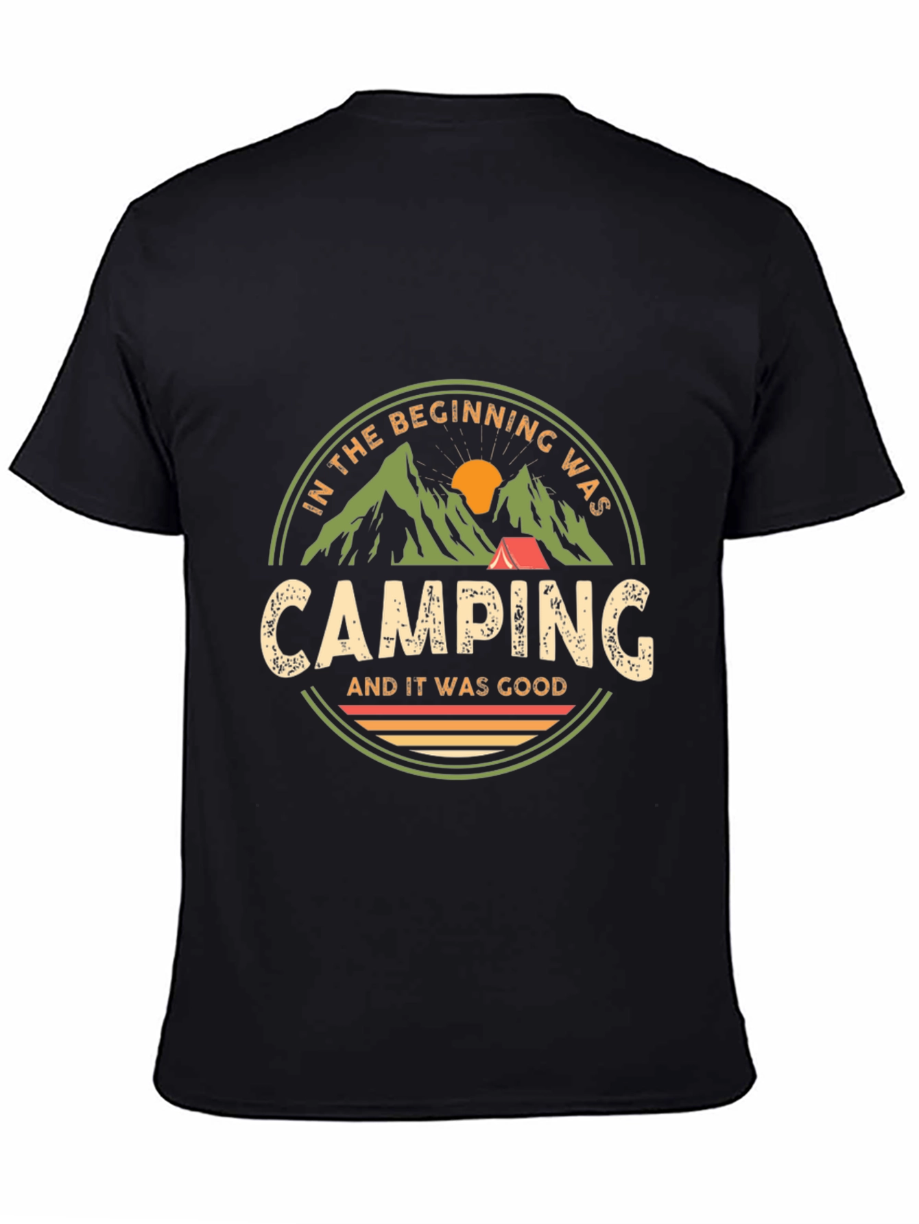 Black Camping T-Shirt: In The Beginning Was Camping view 4
