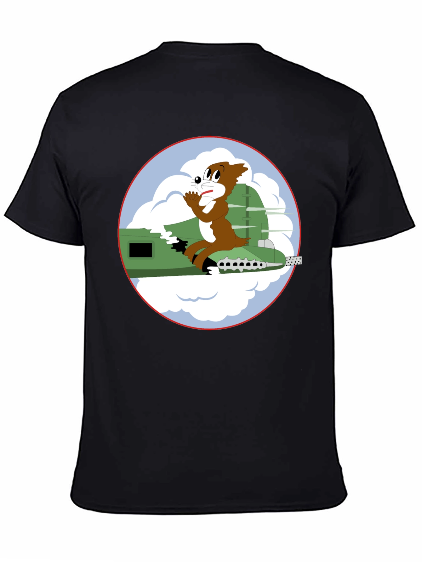 Black Cartoon Bomber Plane Graphic Tee - Black view 4