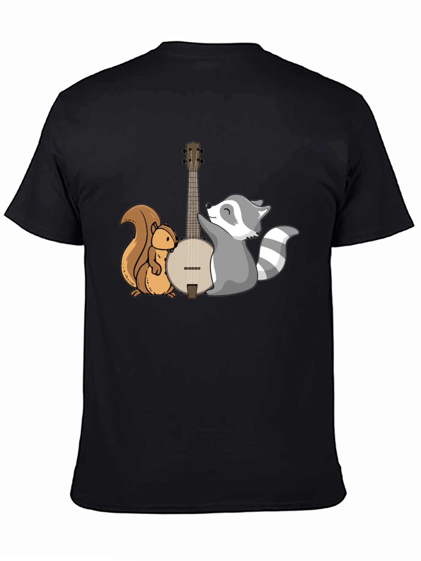 Black Squirrel and Raccoon Banjo Graphic Tee view 4