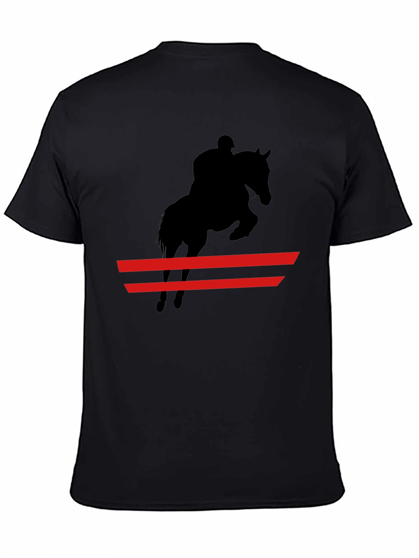 Black Equestrian Black T-Shirt: Horse & Rider Jumping view 4