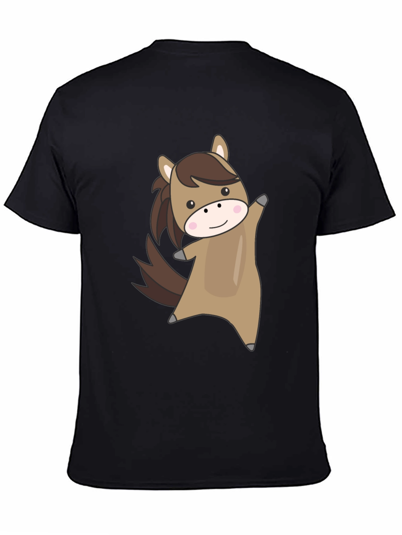 Black Cute Cartoon Horse Graphic Black T-Shirt view 4