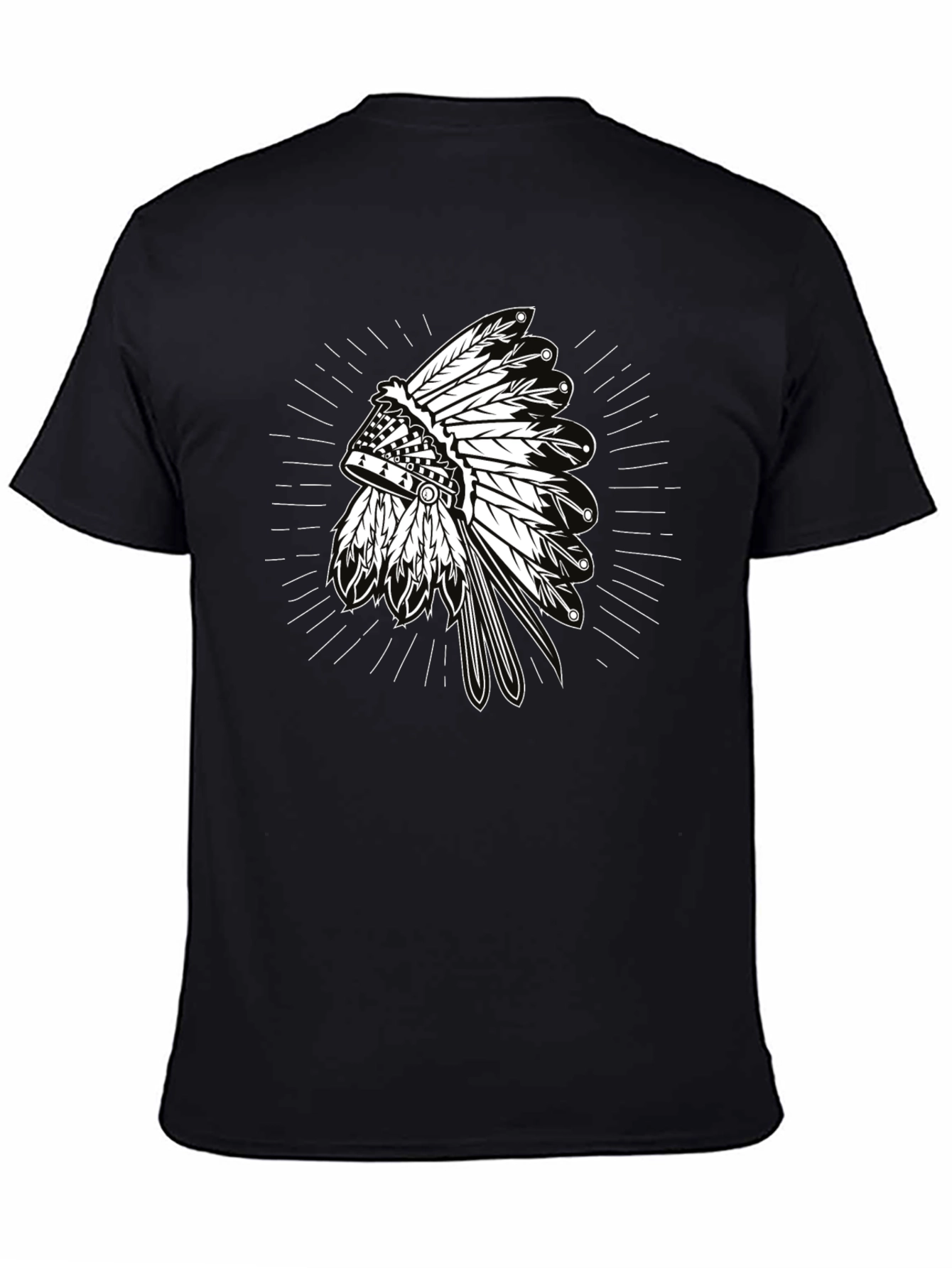 Black Native American Headdress Graphic Black T-Shirt view 4