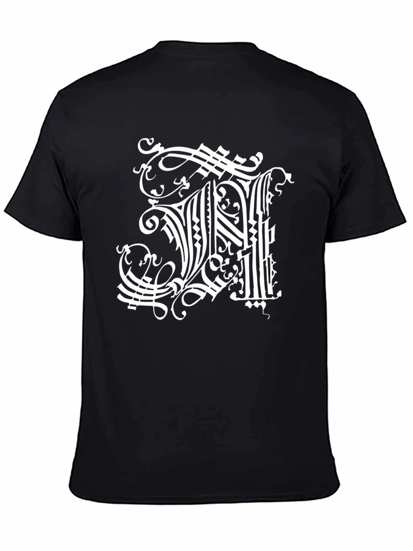 Black Ornate Initial 'H' Graphic Black T-Shirt view 4