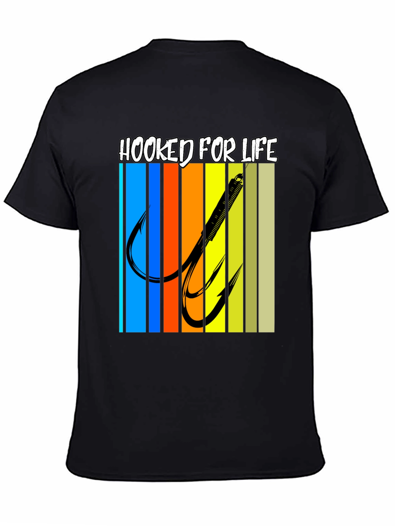 Black Hooked for Life Fishing T-Shirt view 4