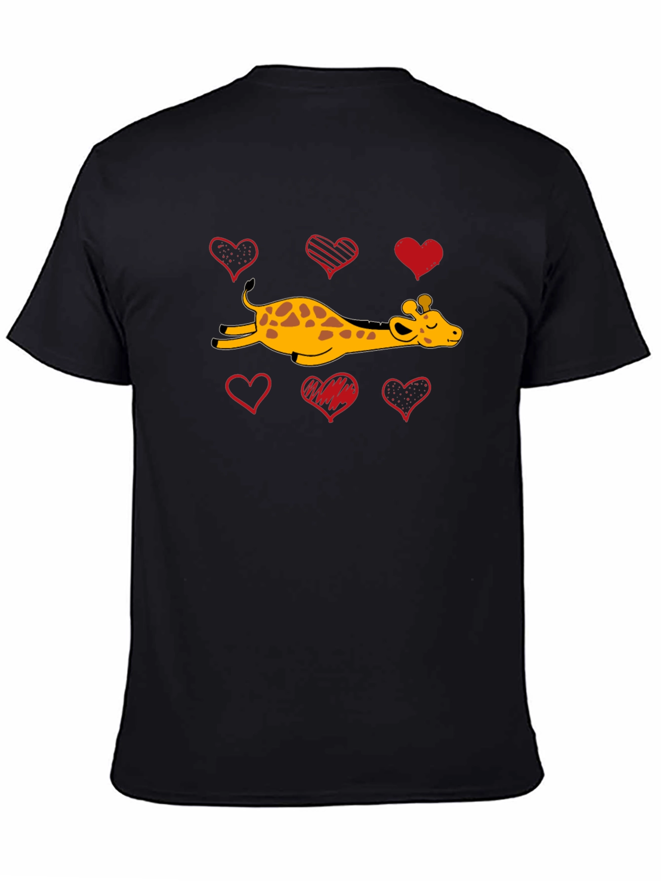 Black Giraffe Love T-Shirt Cute Giraffe and Hearts view 4