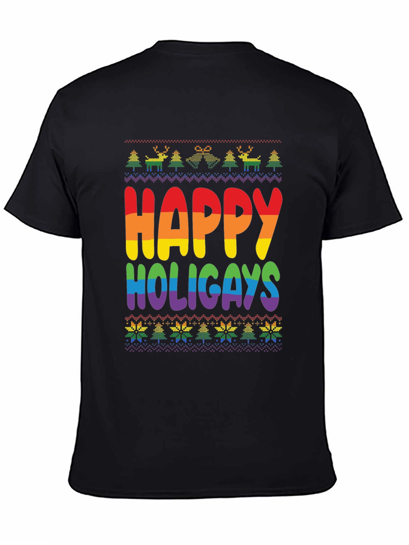 Black Happy Holigays Rainbow Knit T-Shirt view 4