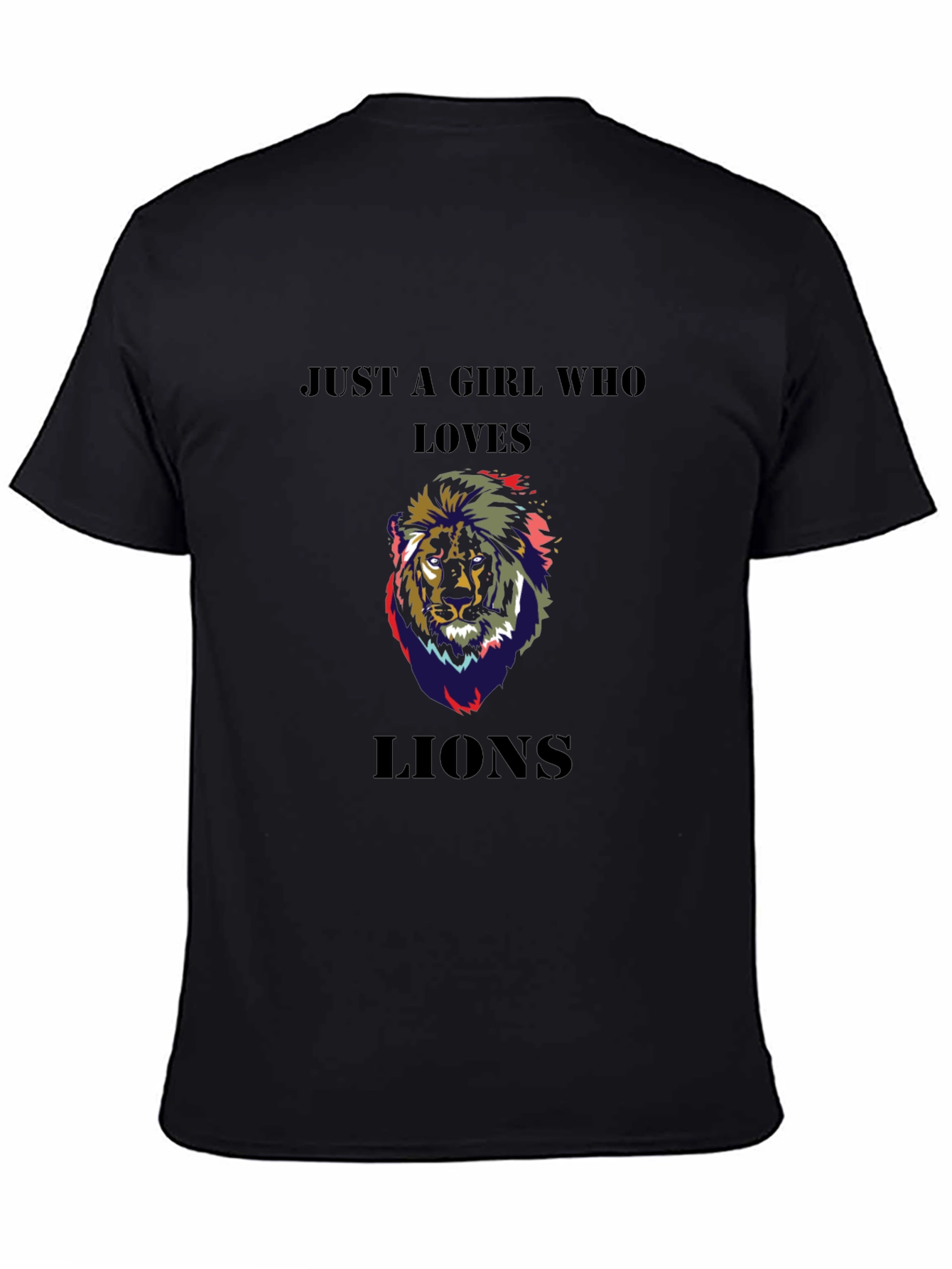 Black Just A Girl Who Loves Lions T-Shirt - Black view 4
