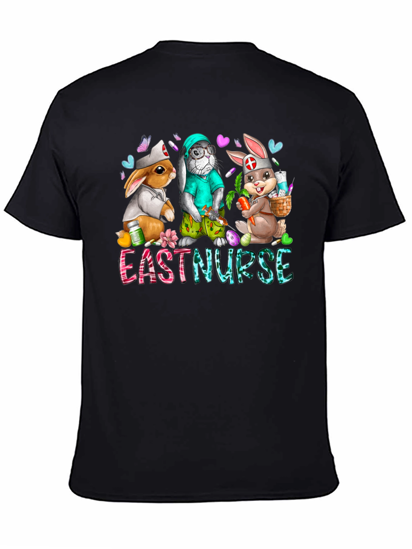 Black Easter Nurse Bunny T-Shirt view 4