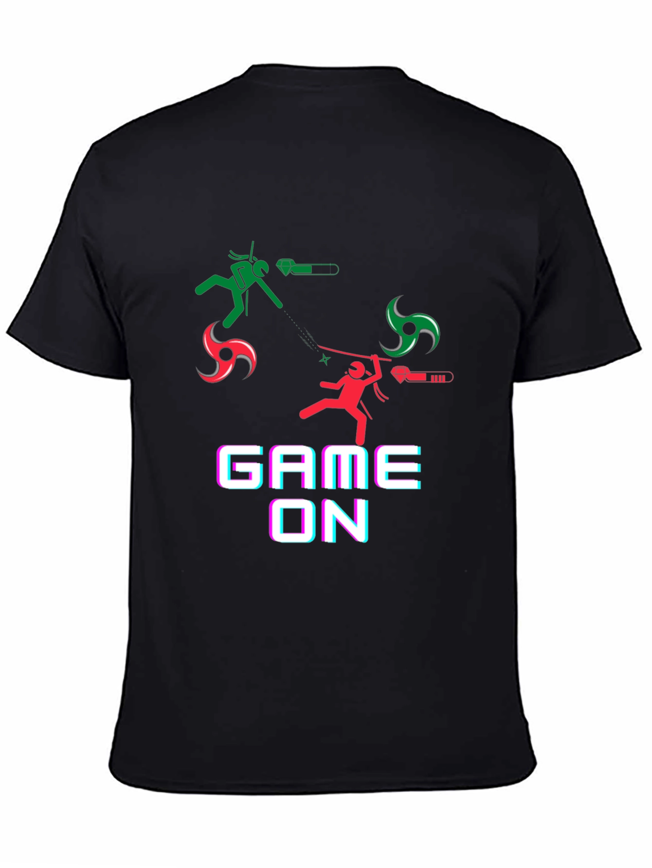 Black Game On Black T-Shirt - Ninja Stick Figure Design view 4