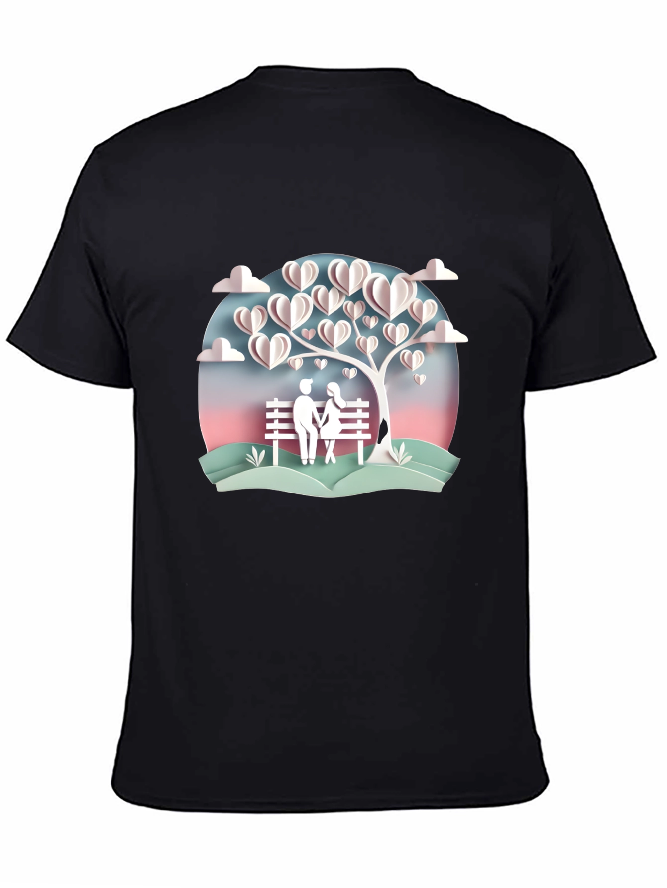Black Romantic Couple Under Heart Tree Graphic Tee view 4