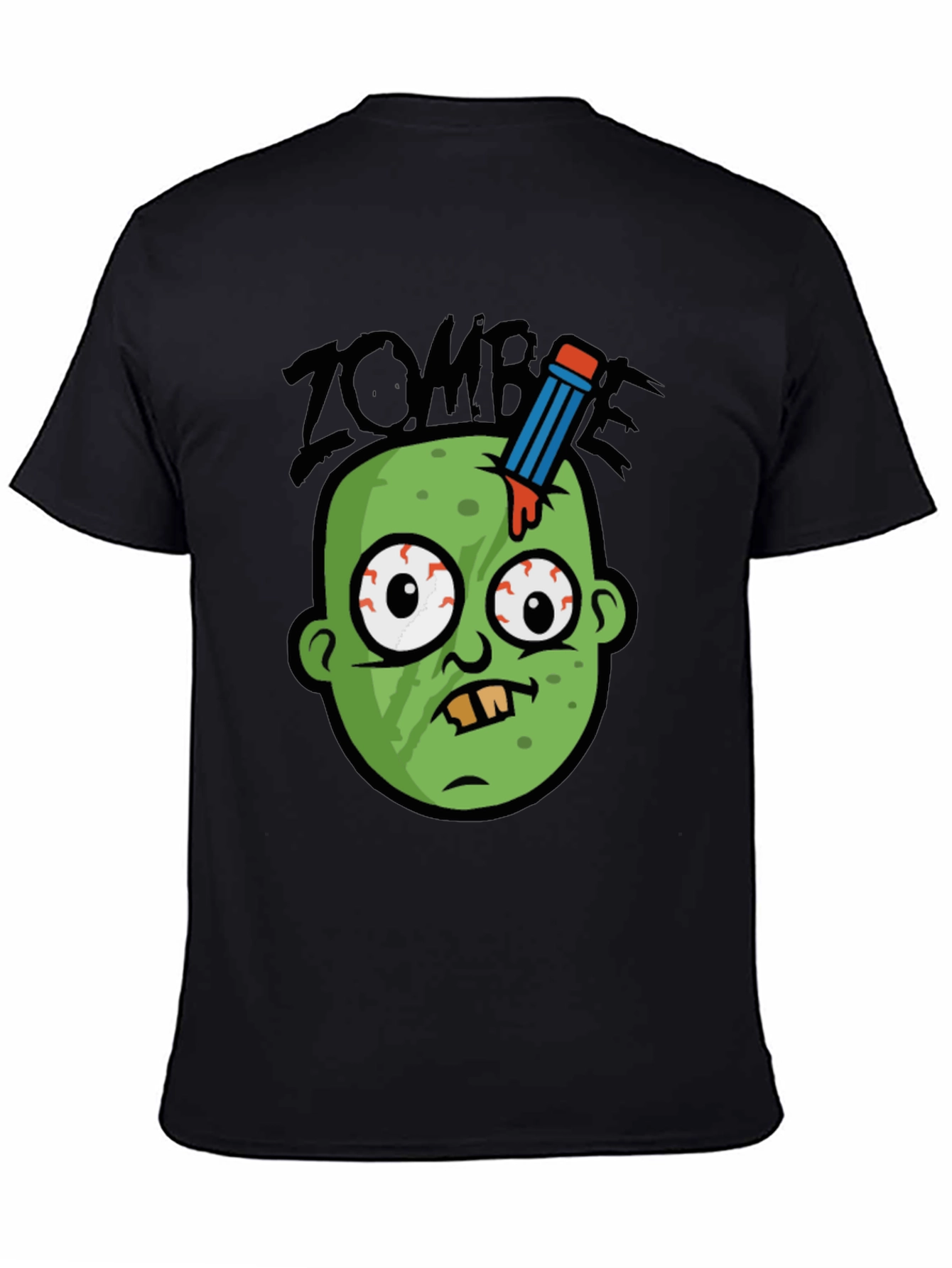 Black Zombie Pencil Head Men's Graphic Tee view 4