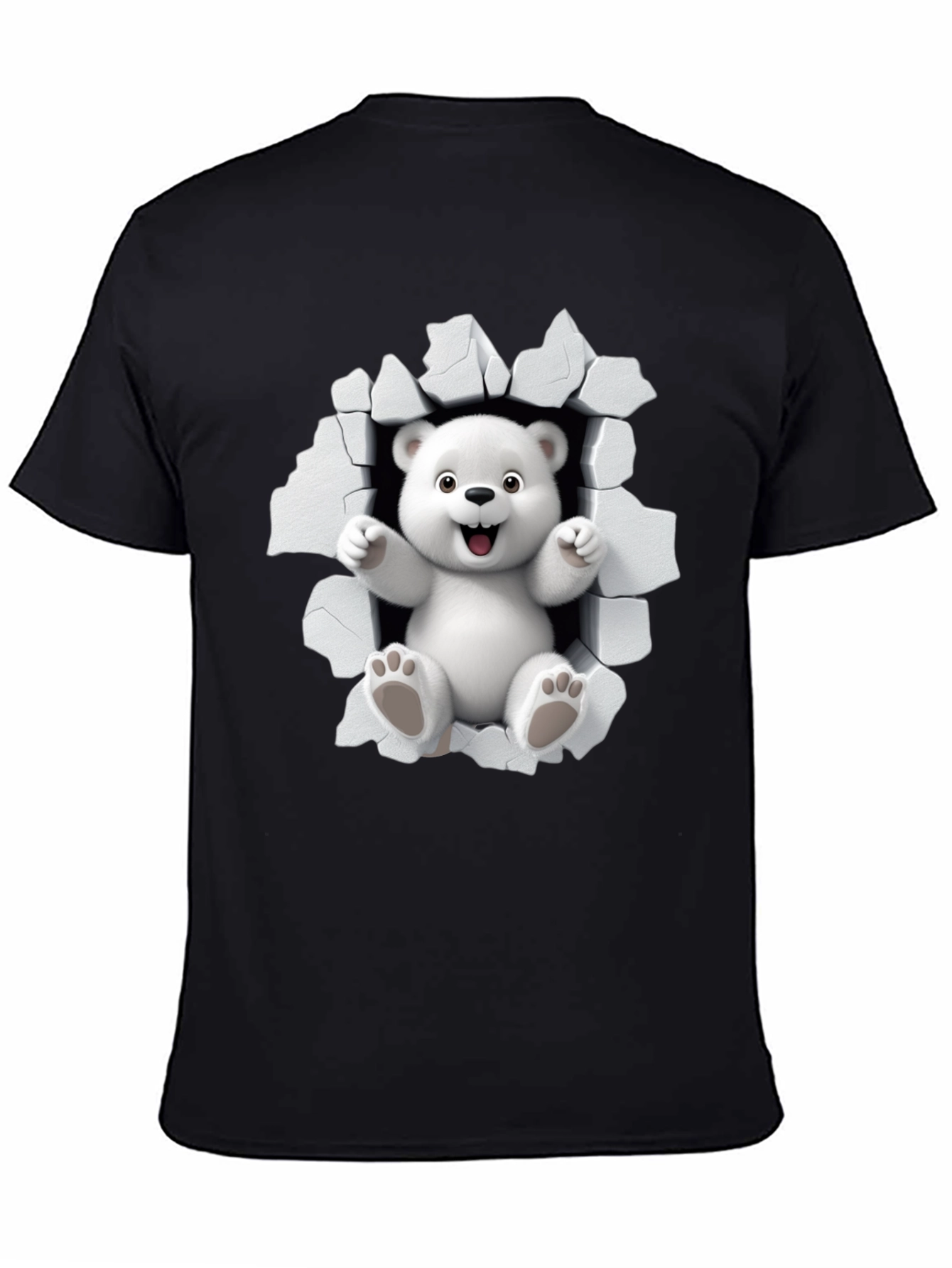 Black Cute Polar Bear 3D Graphic Black T-Shirt view 4