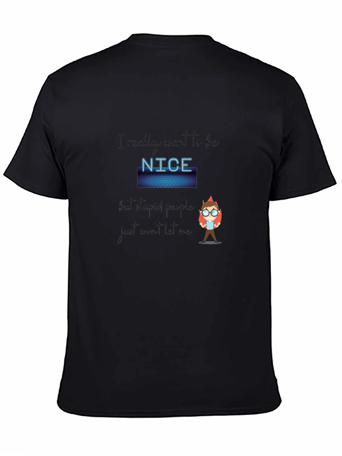 Black Funny "Nice" Graphic Print Black Tee view 4