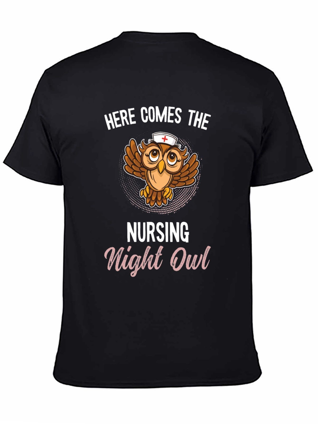 Black Nursing Night Owl T-Shirt - Funny Nurse Tee view 4
