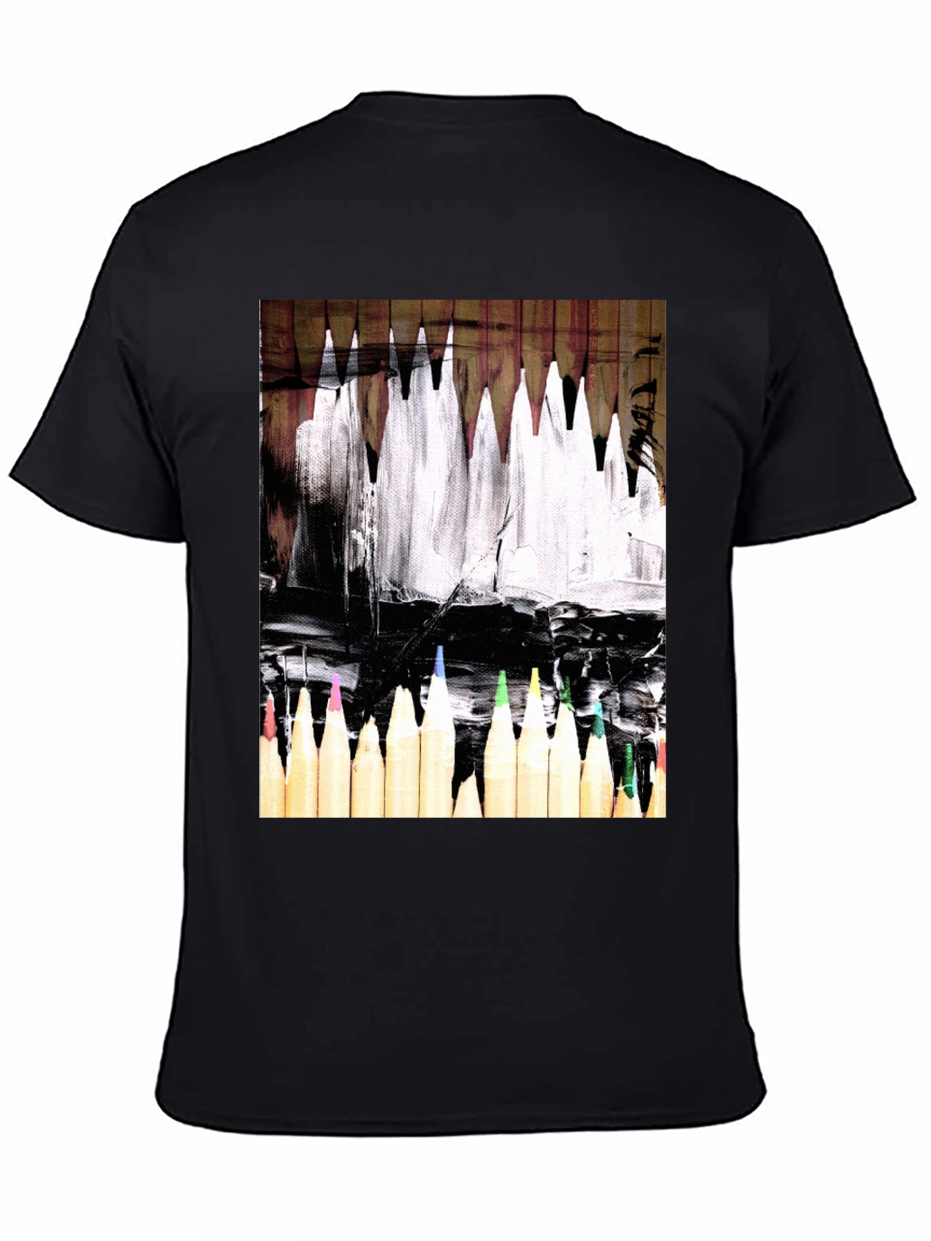 Black Artistic Color Pencil Graphic Tee - Black view 4