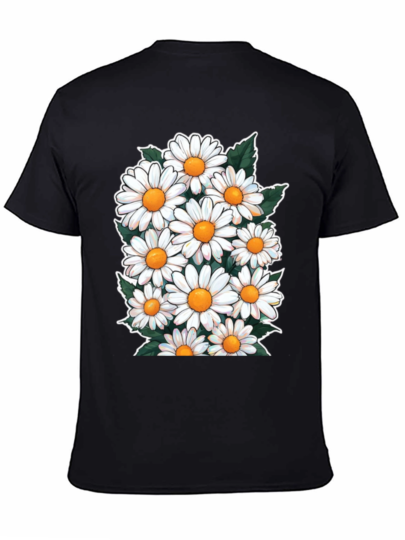 Black Daisy Flower Graphic T-Shirt - Floral Crew Neck Tee view 4