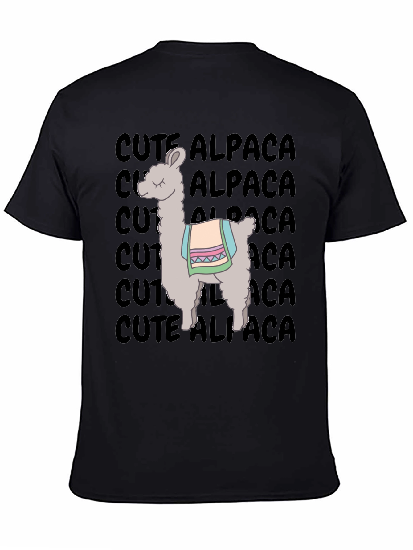 Black Cute Alpaca Graphic T-Shirt - Unisex Black Tee view 4