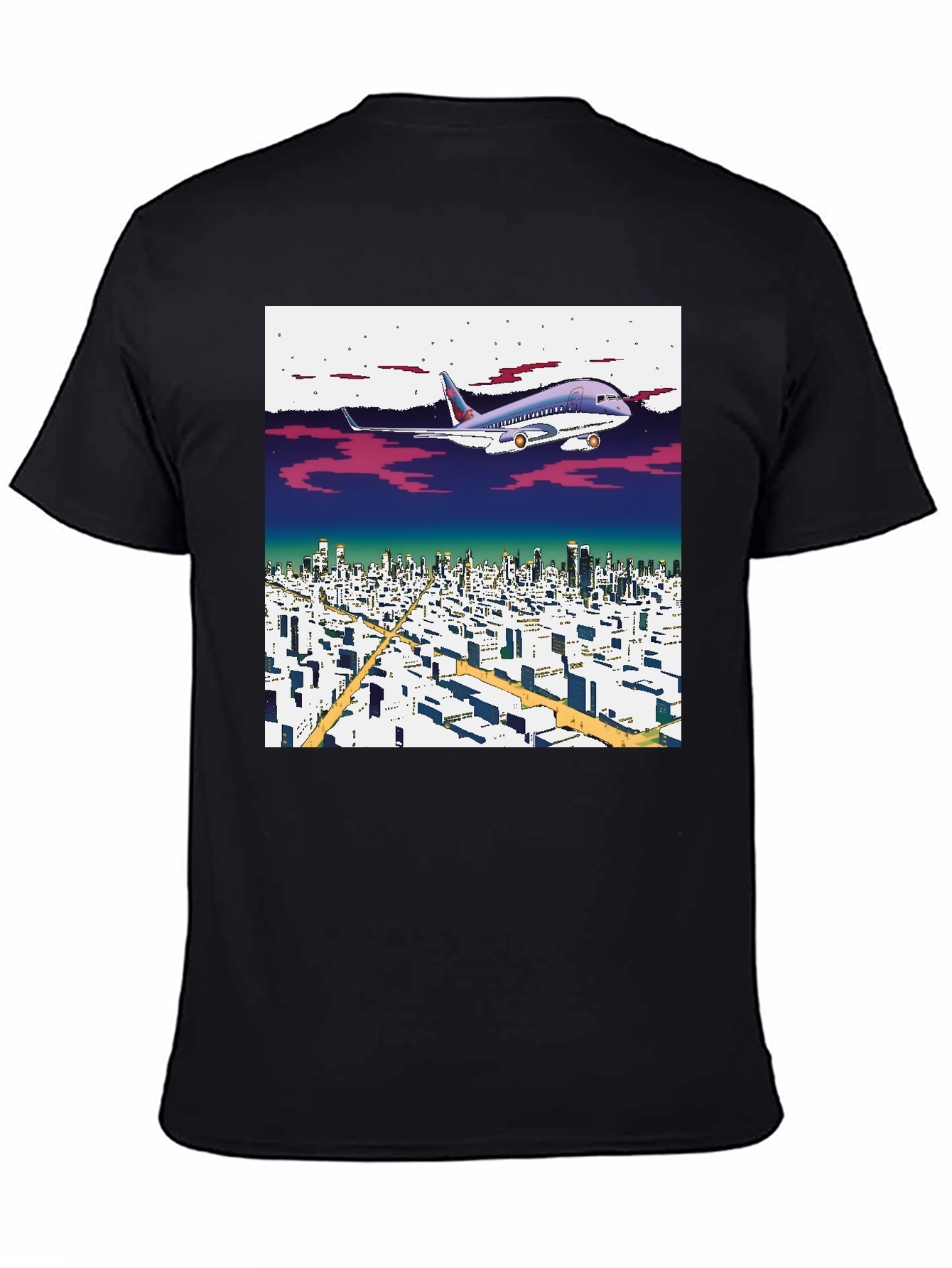 Black Retro Plane Over City T-Shirt view 4