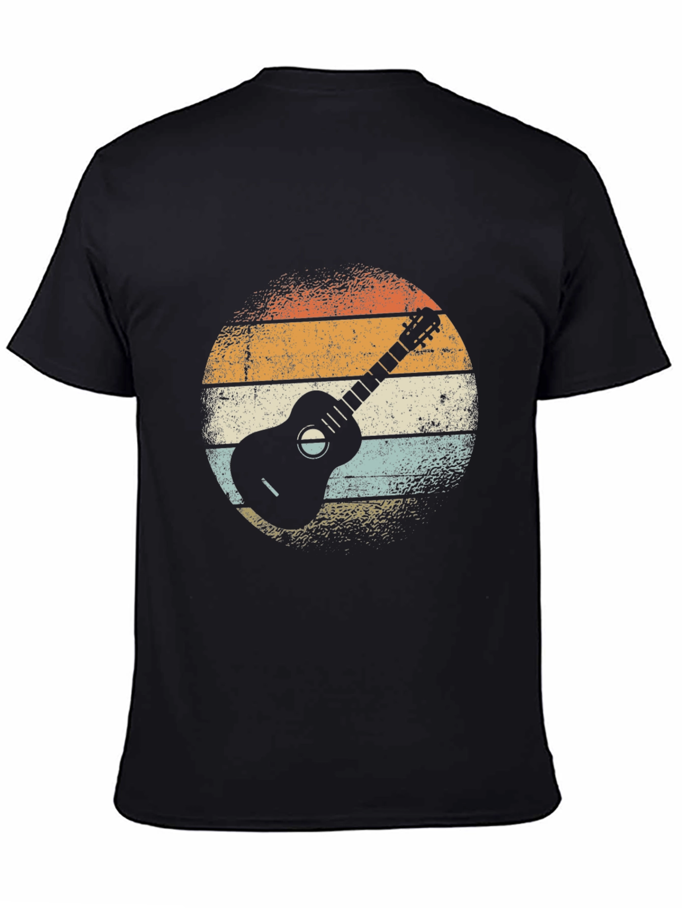 Black Retro Guitar Graphic Tee - Black Cotton T-Shirt view 4