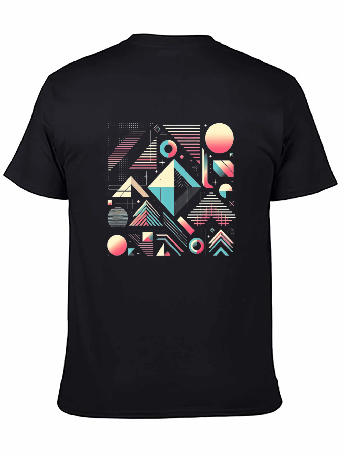 Black Geometric Retro T-Shirt - Abstract 80s Design view 4