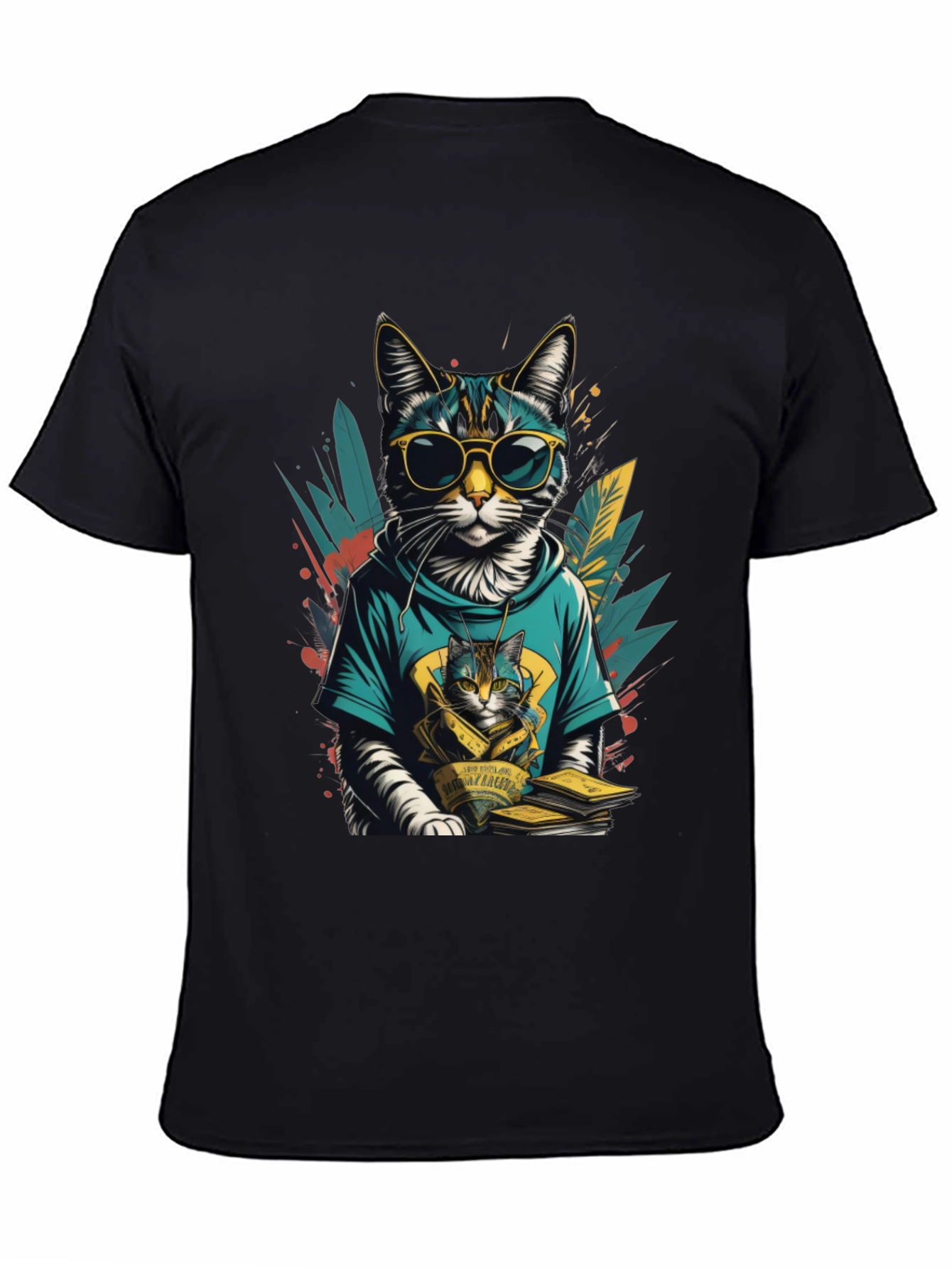 Black Cool Cat Graphic Tee - Stylish & Unique view 4