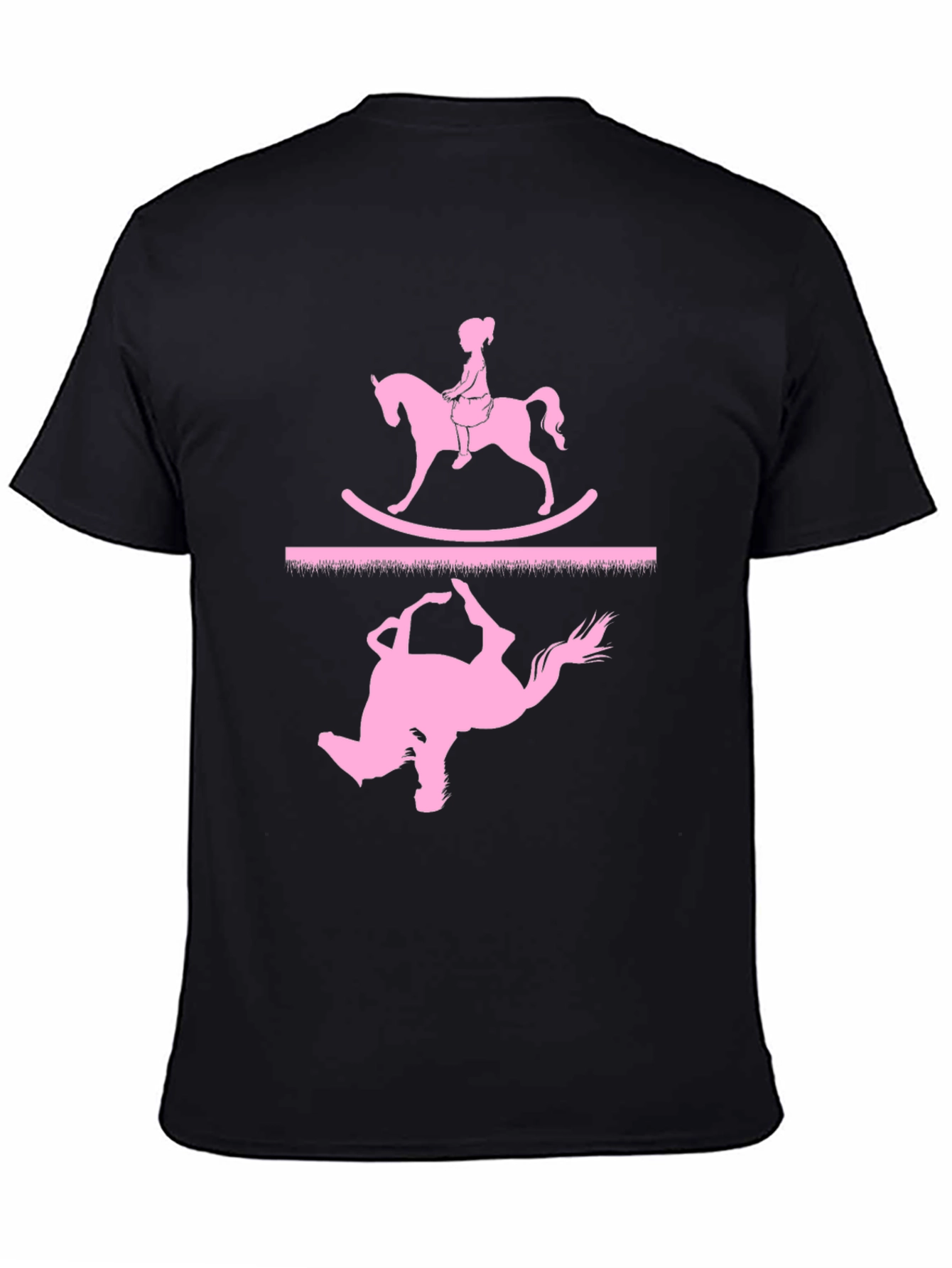 Black Rocking Horse T-Shirt - Girl on Toy view 4