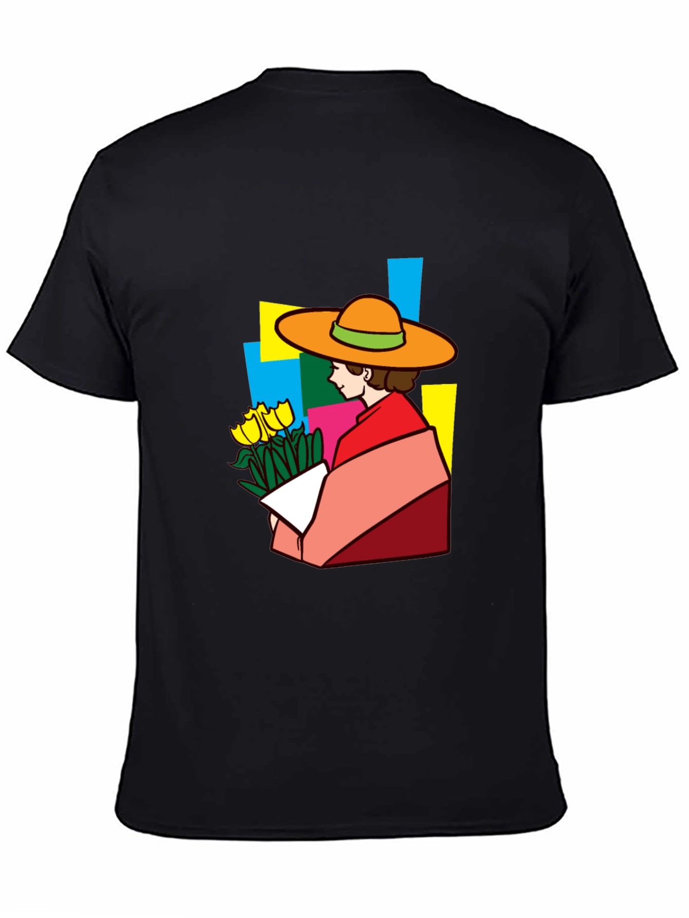 Black Stylish Graphic Tee - Woman with Flowers view 4