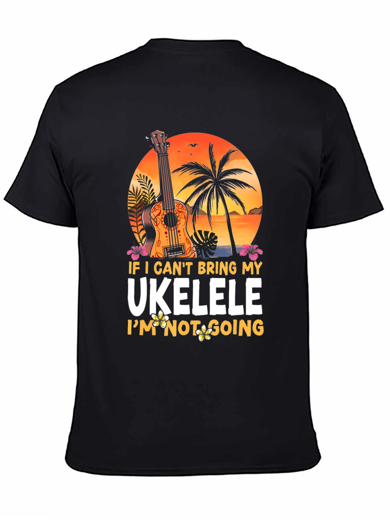 Black Ukulele Lover T-Shirt - Tropical Vibes view 4