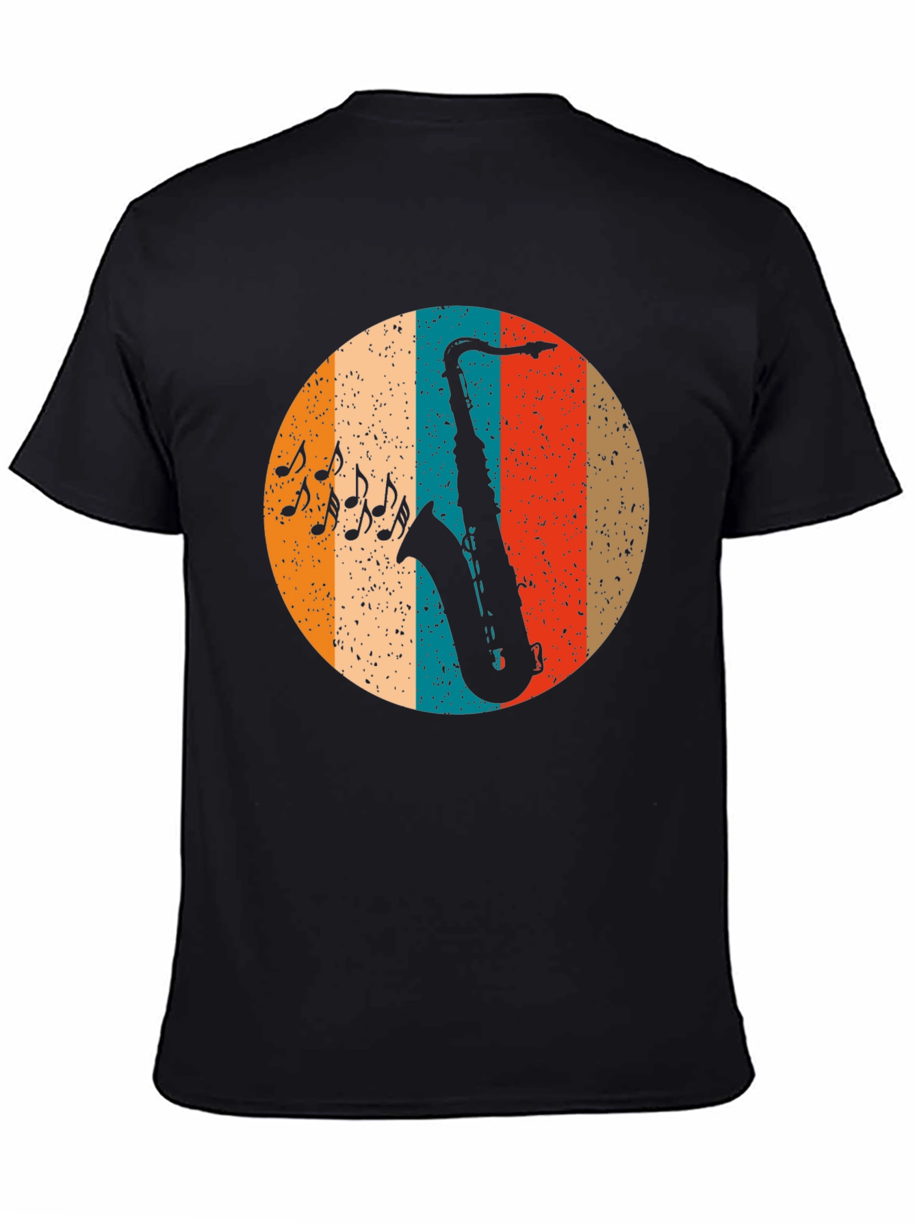 Black Retro Saxophone Music T-Shirt view 4
