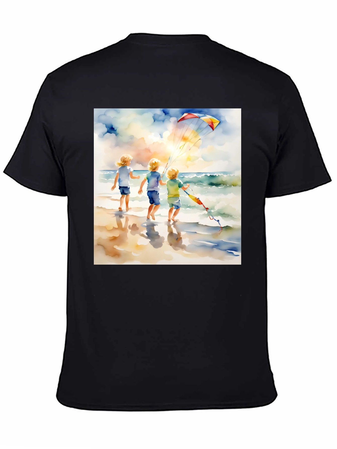 Black Watercolor Beach Kite T-Shirt view 4
