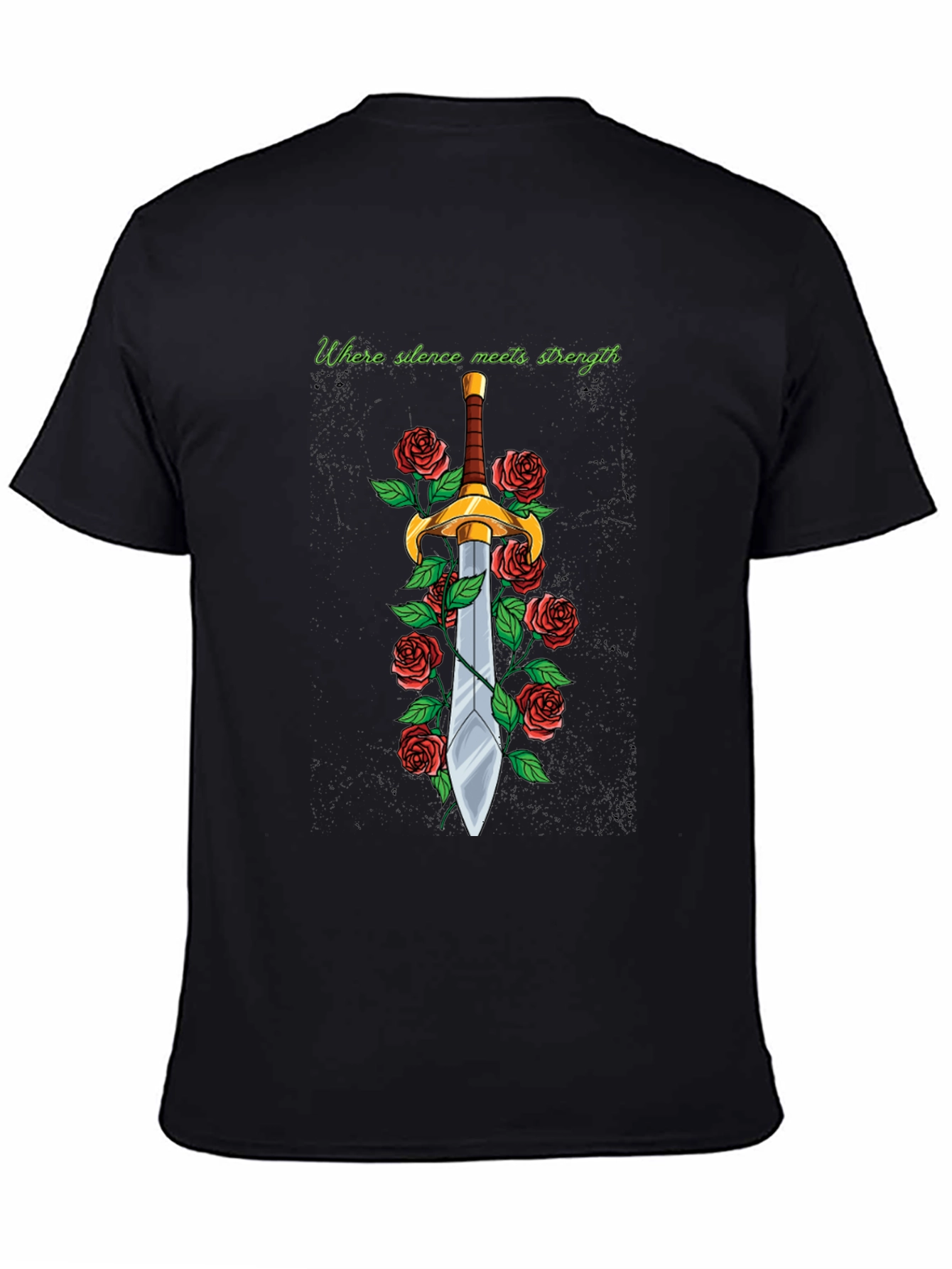 Black Sword and Roses Graphic Tee - Silence Meets Strength view 4